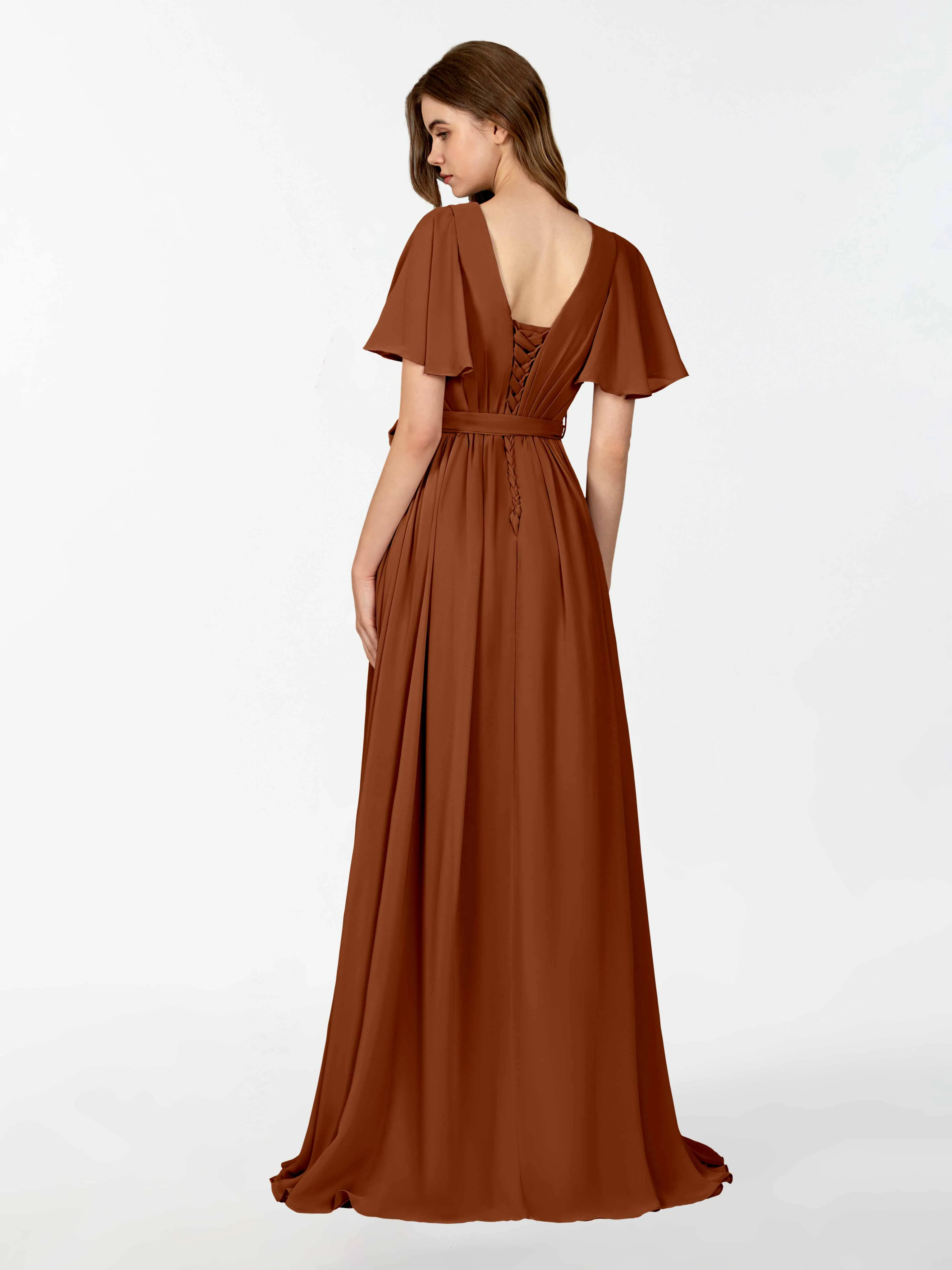 Kimberly Airy Pleated Corset Back Chiffon Dresses