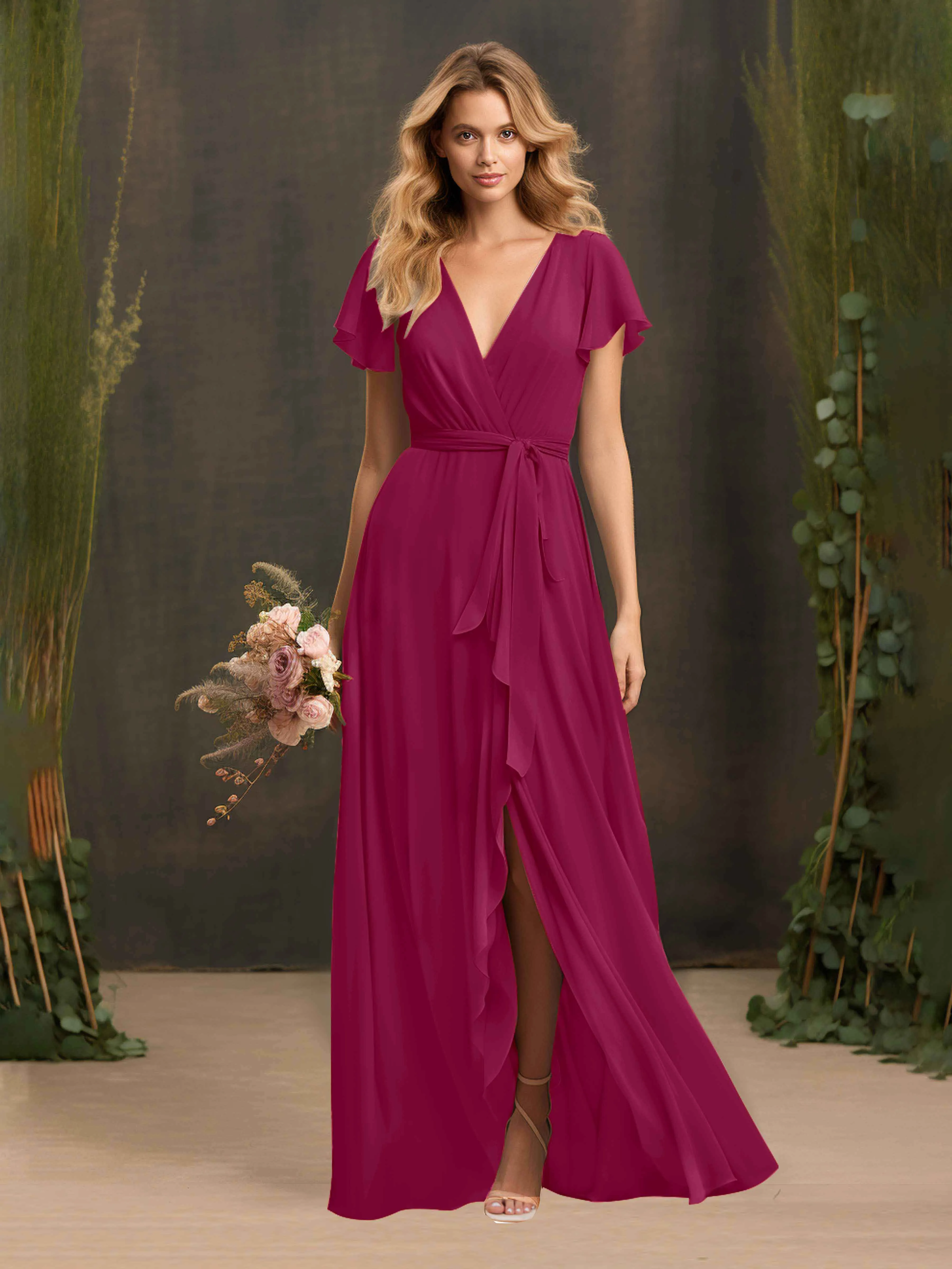 Kimberly Airy Pleated Corset Back Chiffon Dresses