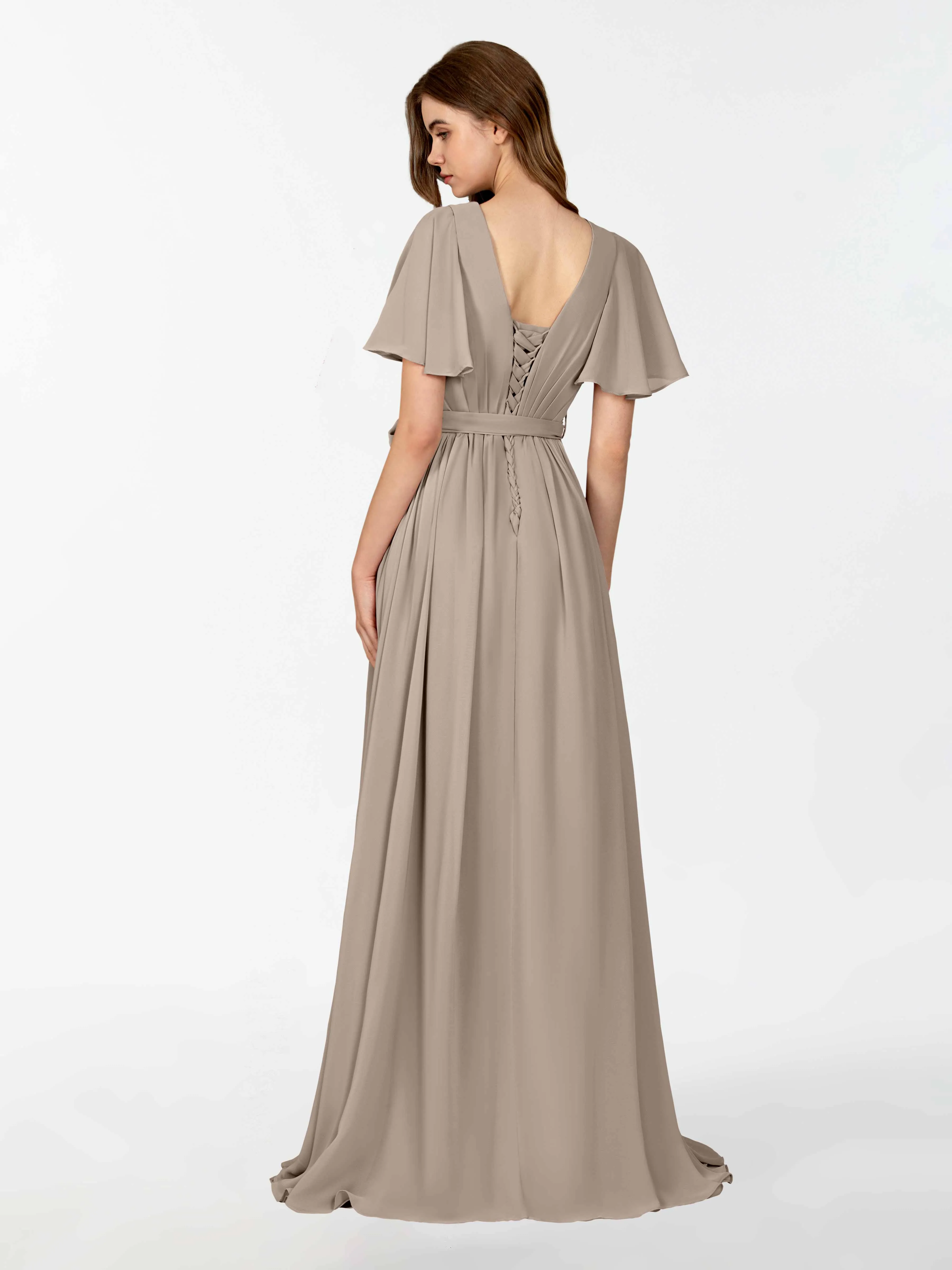 Kimberly Airy Pleated Corset Back Chiffon Dresses