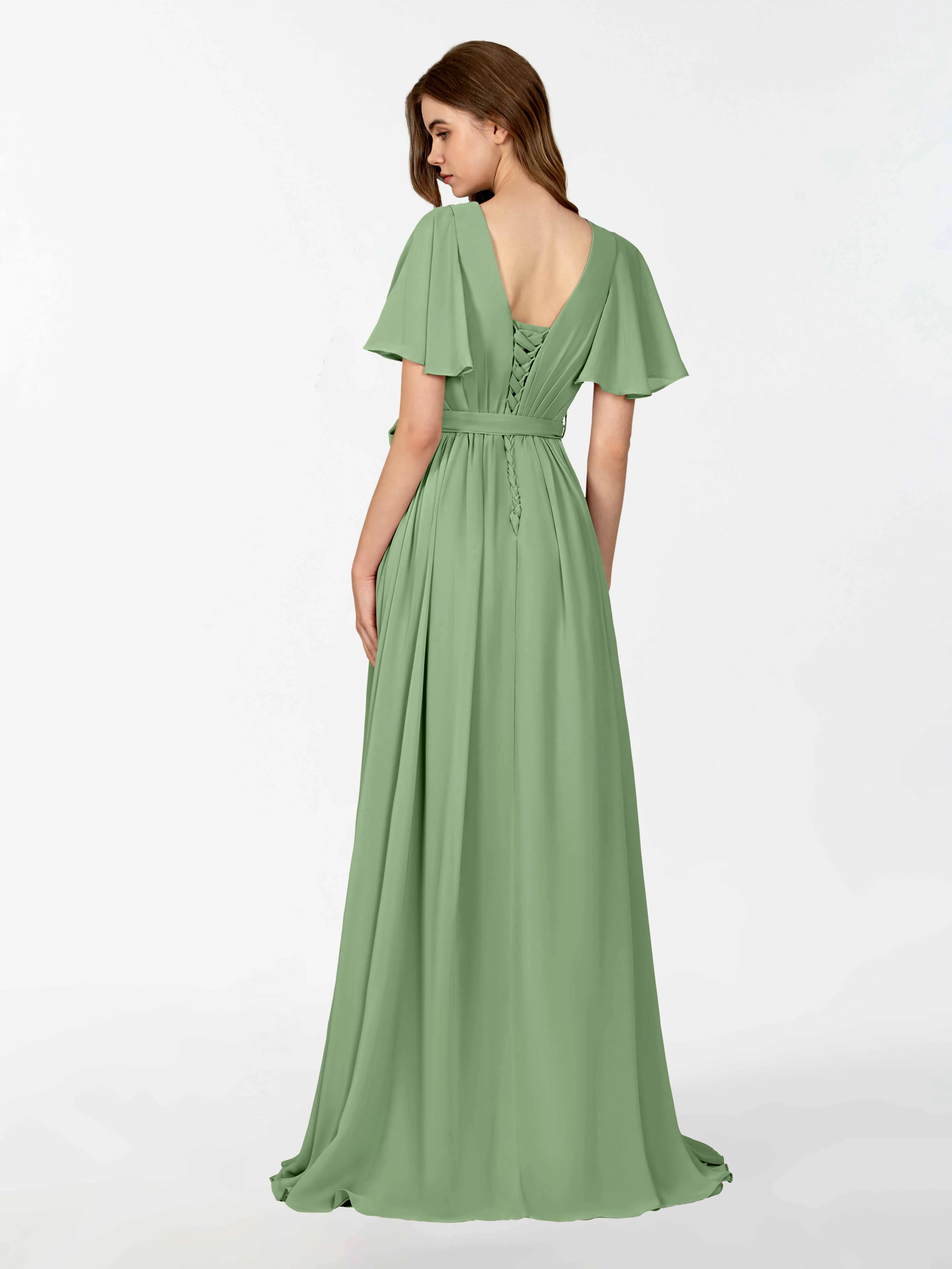 Kimberly Airy Pleated Corset Back Chiffon Dresses