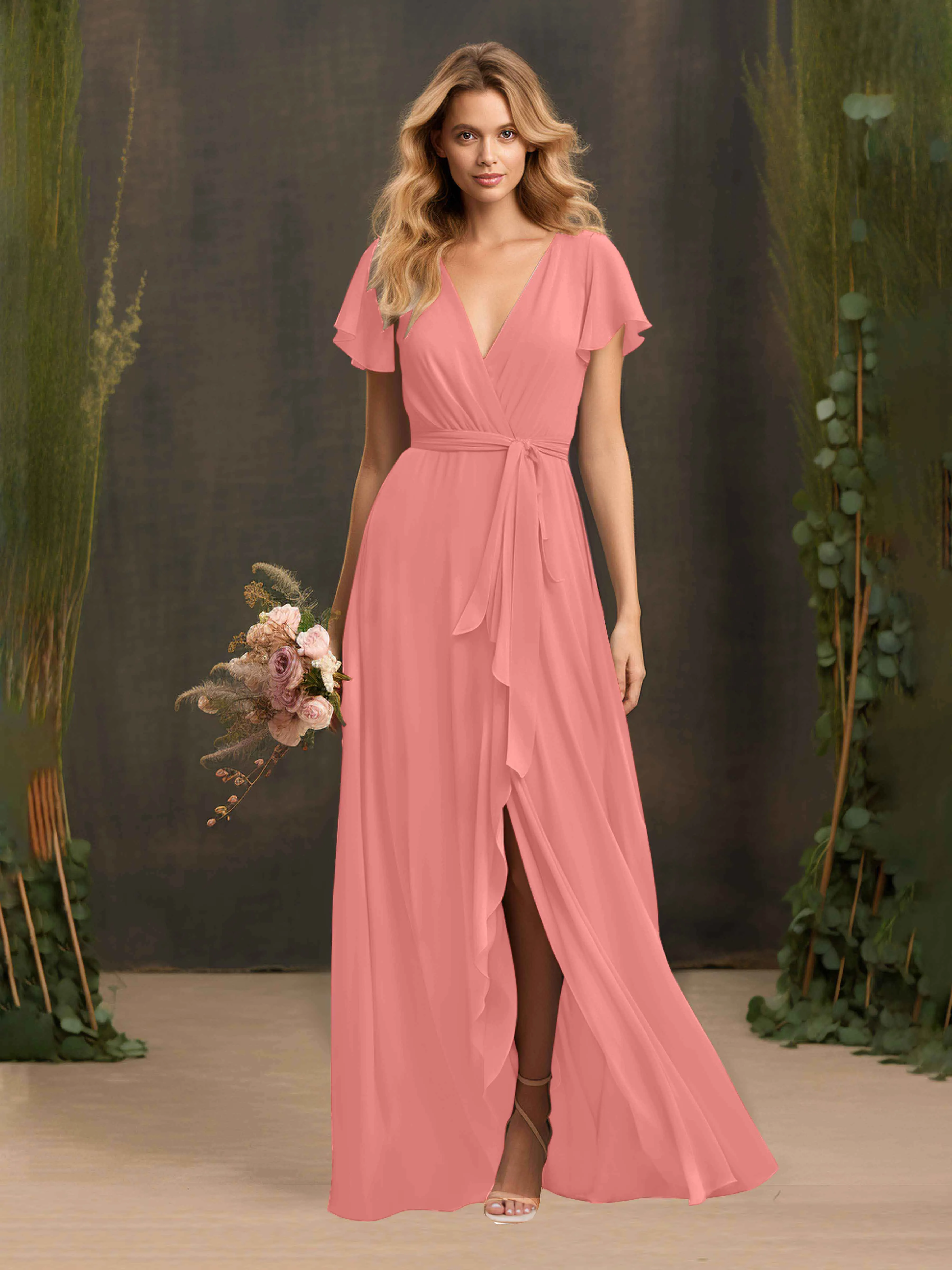 Kimberly Airy Pleated Corset Back Chiffon Dresses