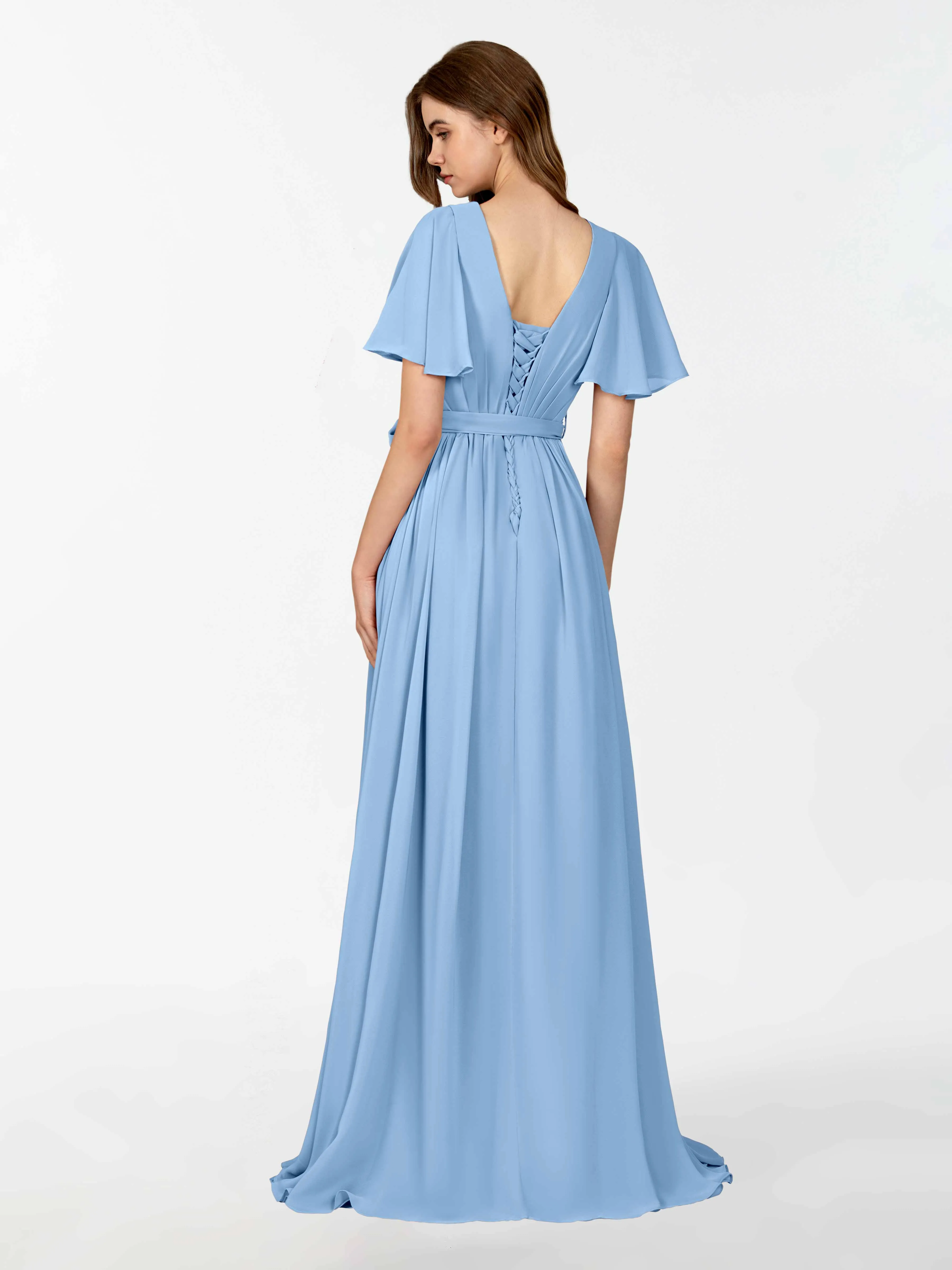 Kimberly Airy Pleated Corset Back Chiffon Dresses