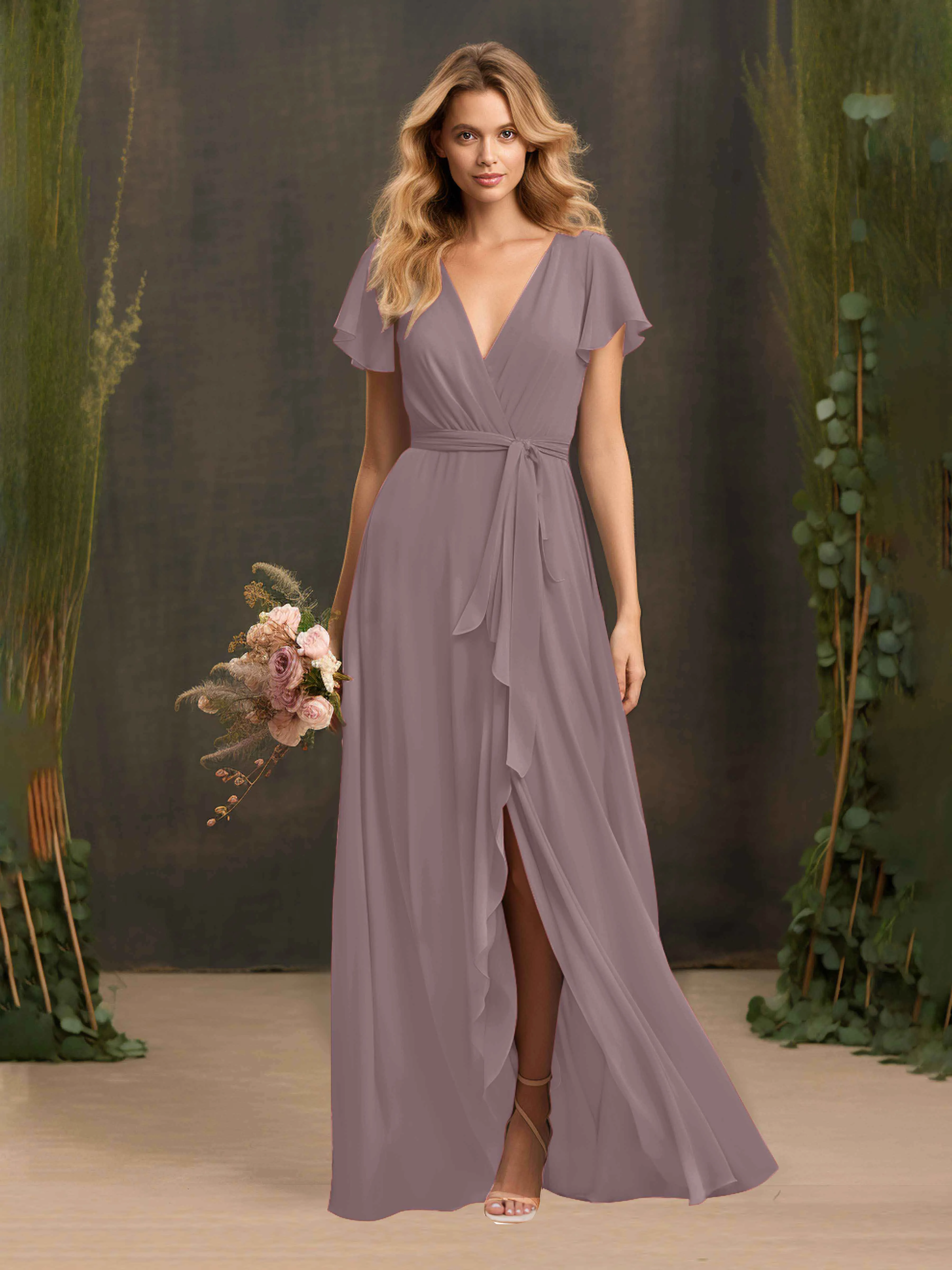 Kimberly Airy Pleated Corset Back Chiffon Dresses