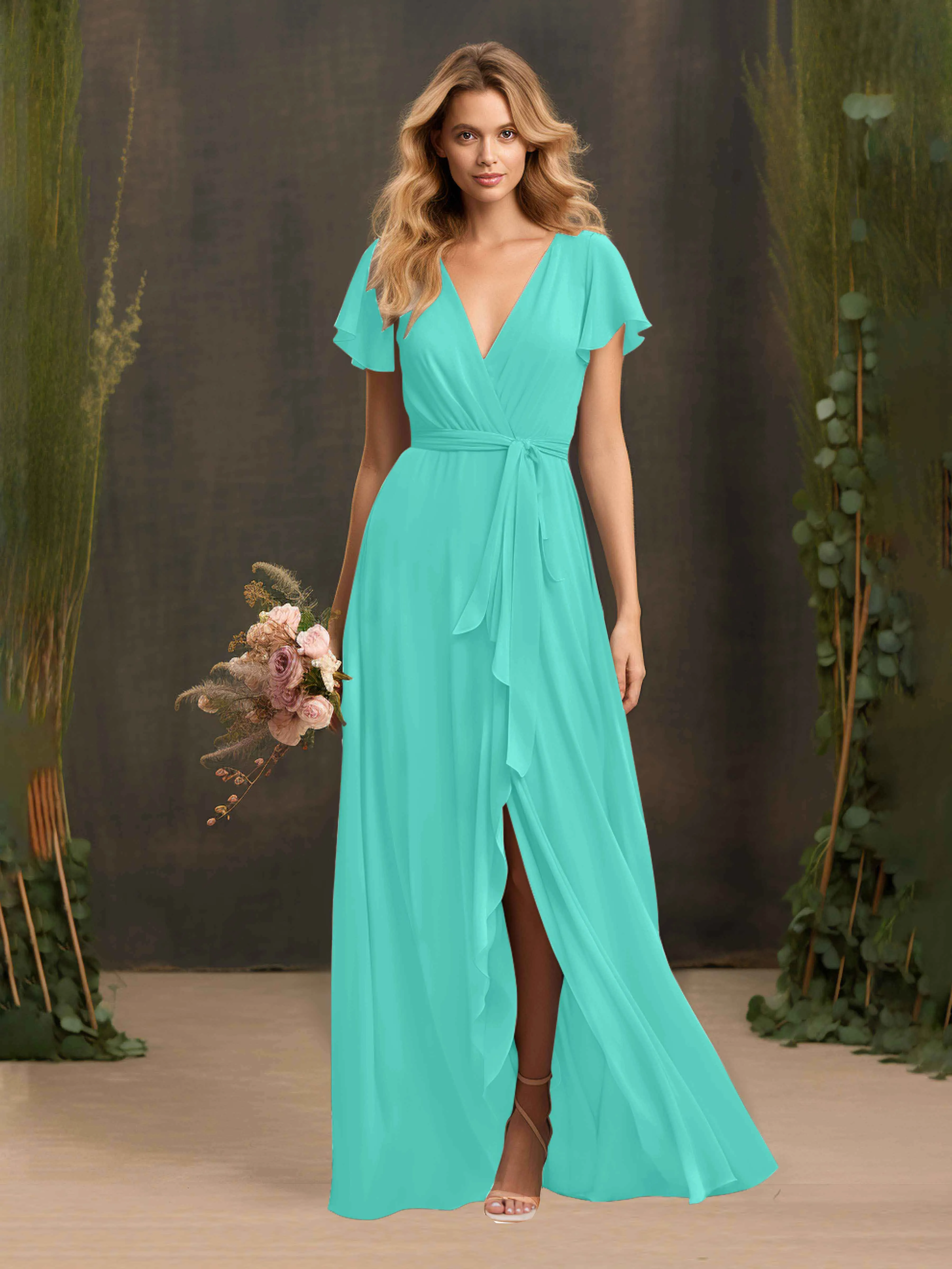Kimberly Airy Pleated Corset Back Chiffon Dresses