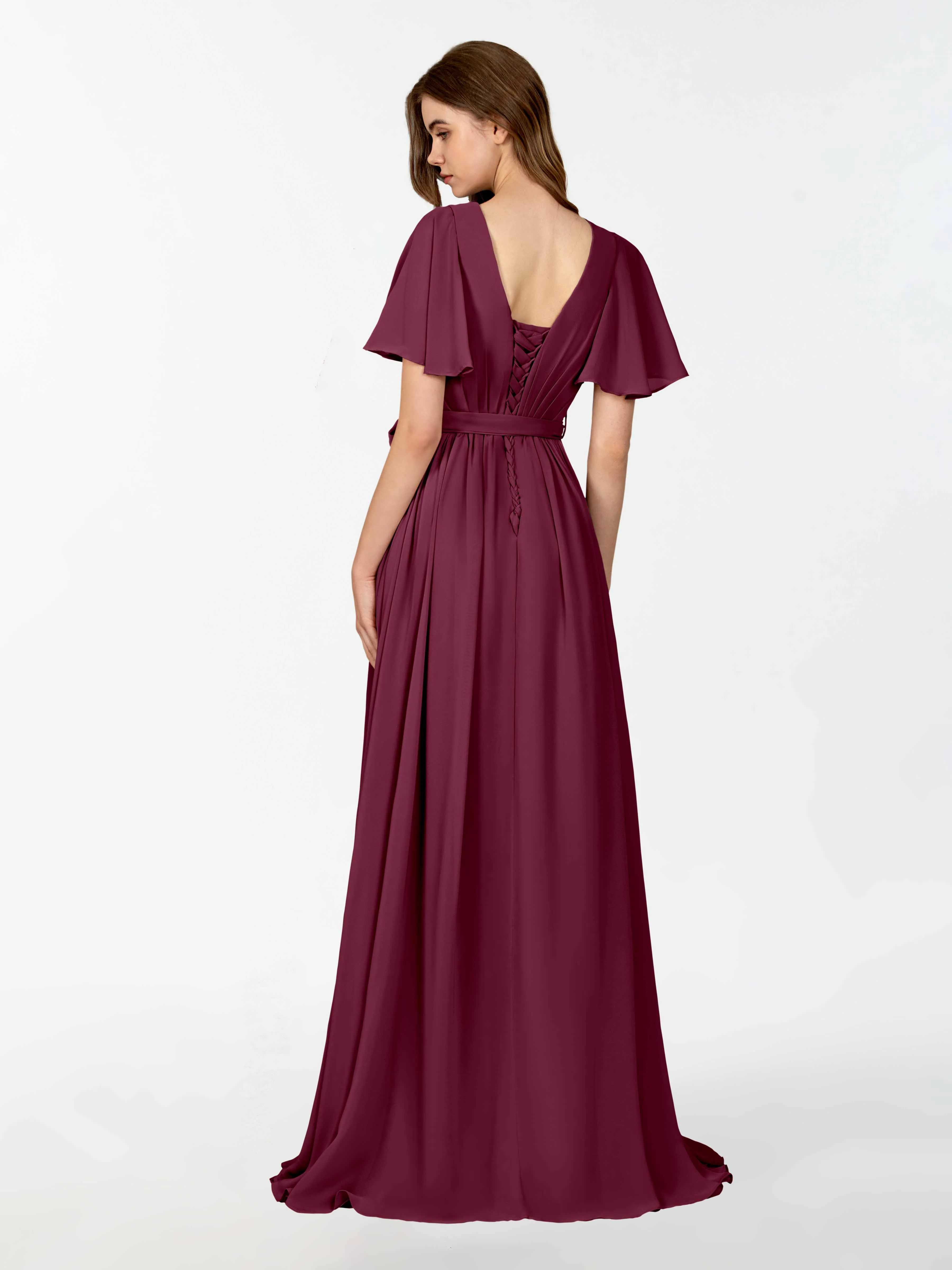 Kimberly Airy Pleated Corset Back Chiffon Dresses