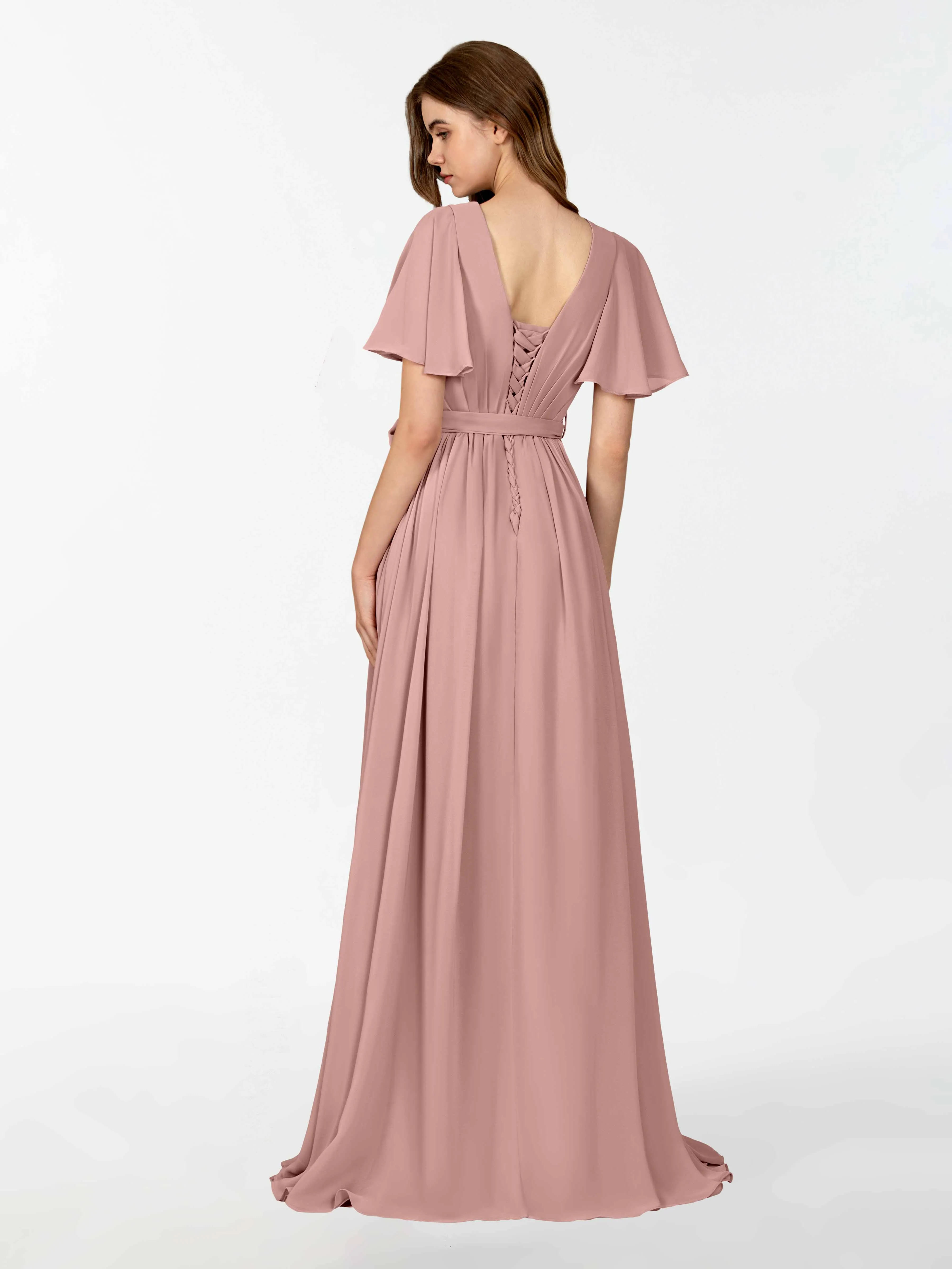 Kimberly Airy Pleated Corset Back Chiffon Dresses