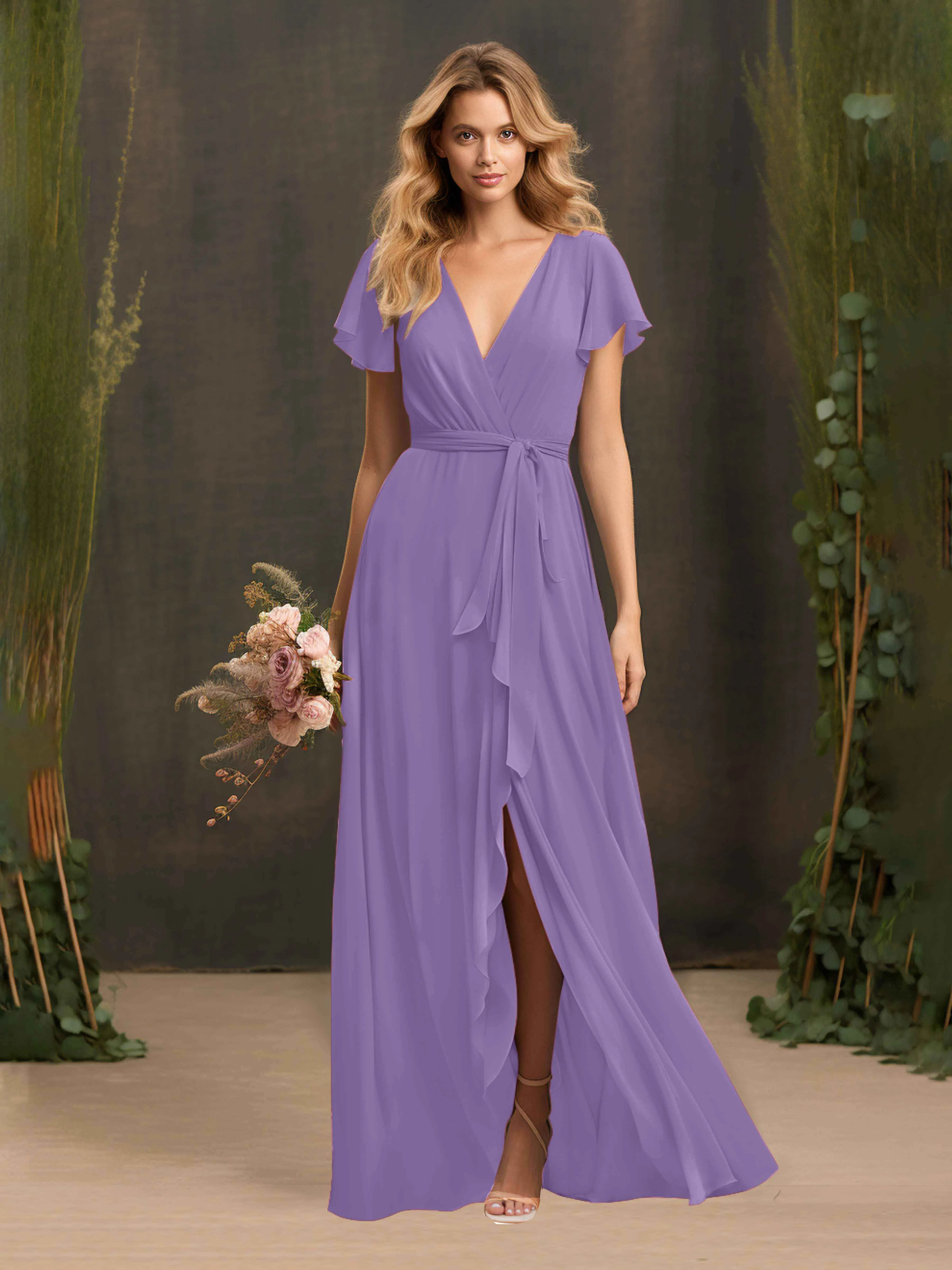Kimberly Airy Pleated Corset Back Chiffon Dresses