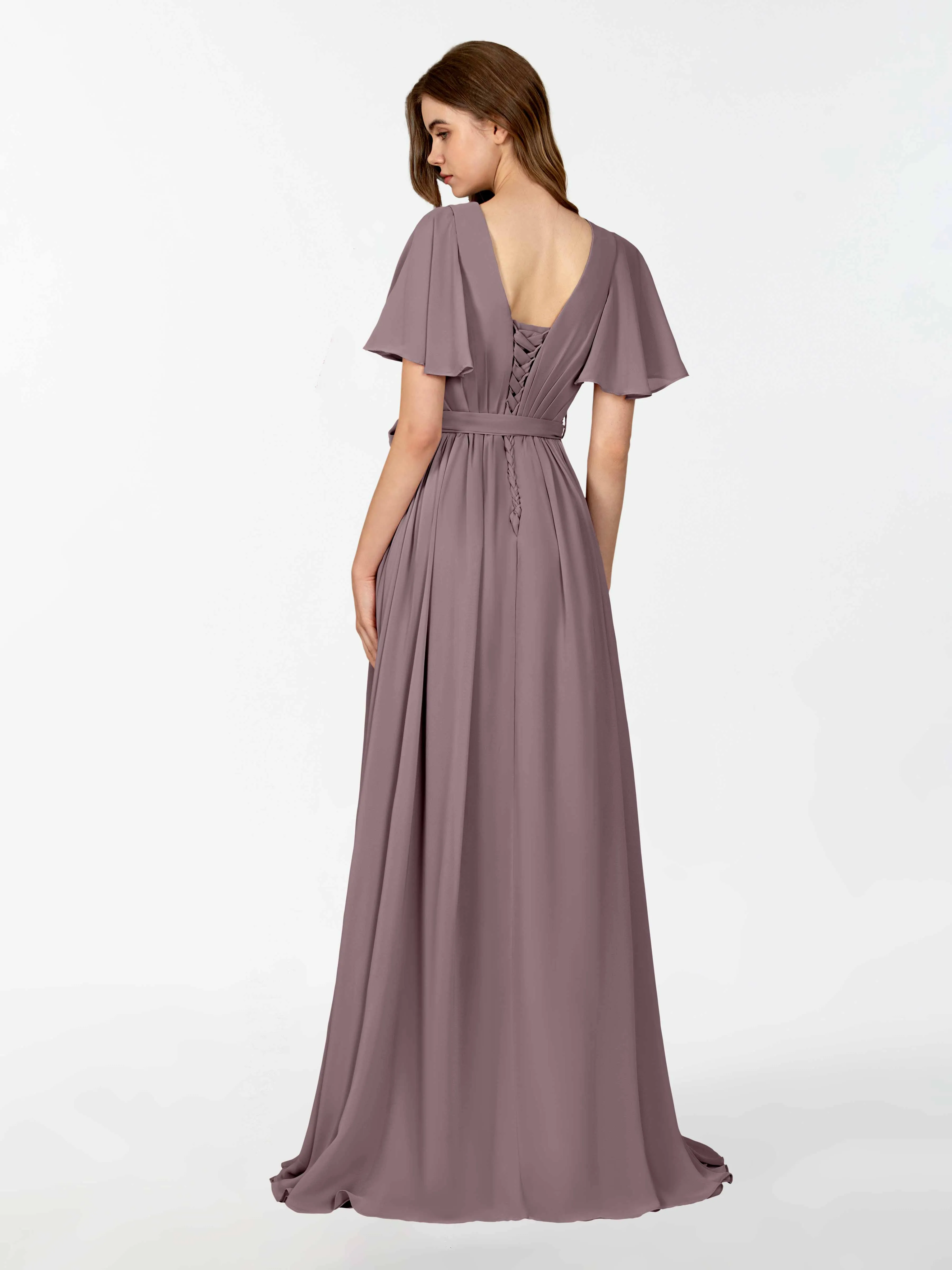 Kimberly Airy Pleated Corset Back Chiffon Dresses