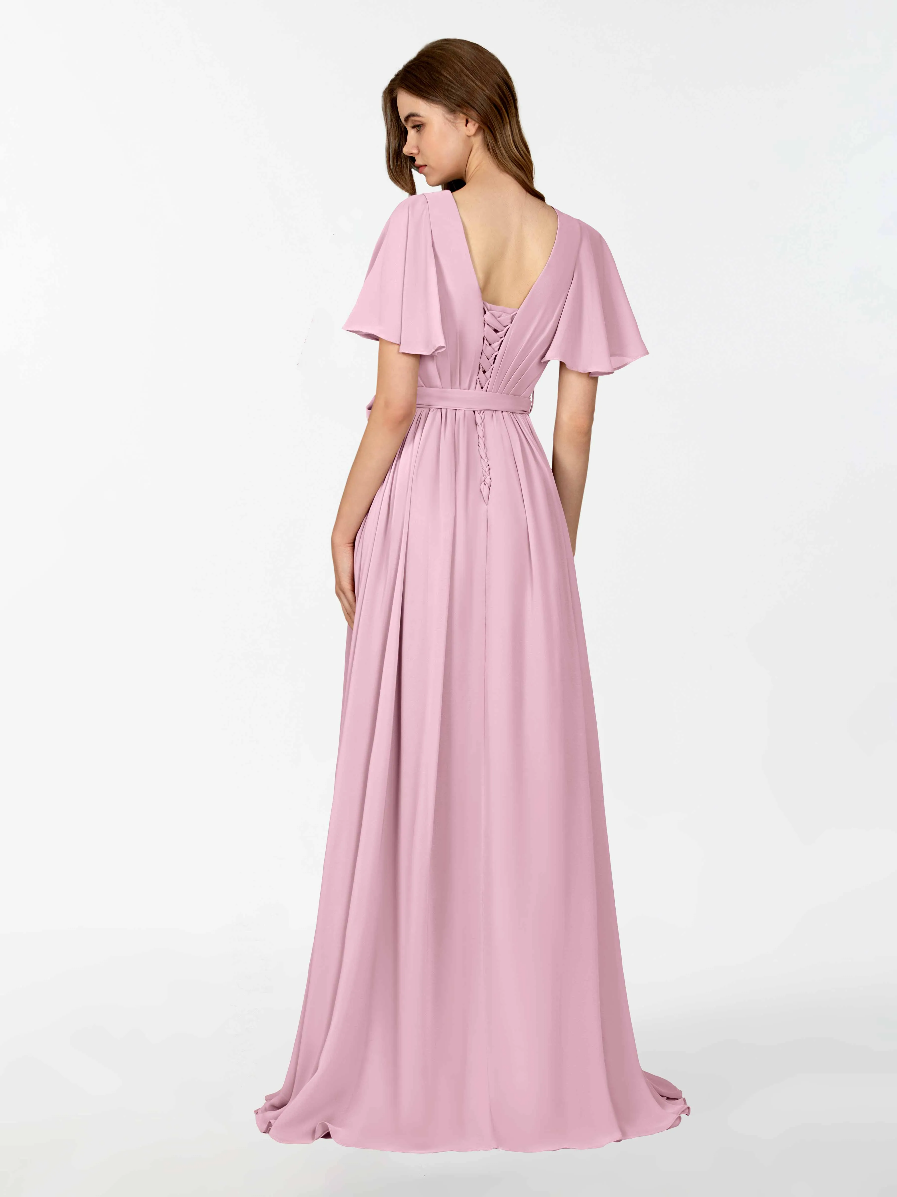 Kimberly Airy Pleated Corset Back Chiffon Dresses