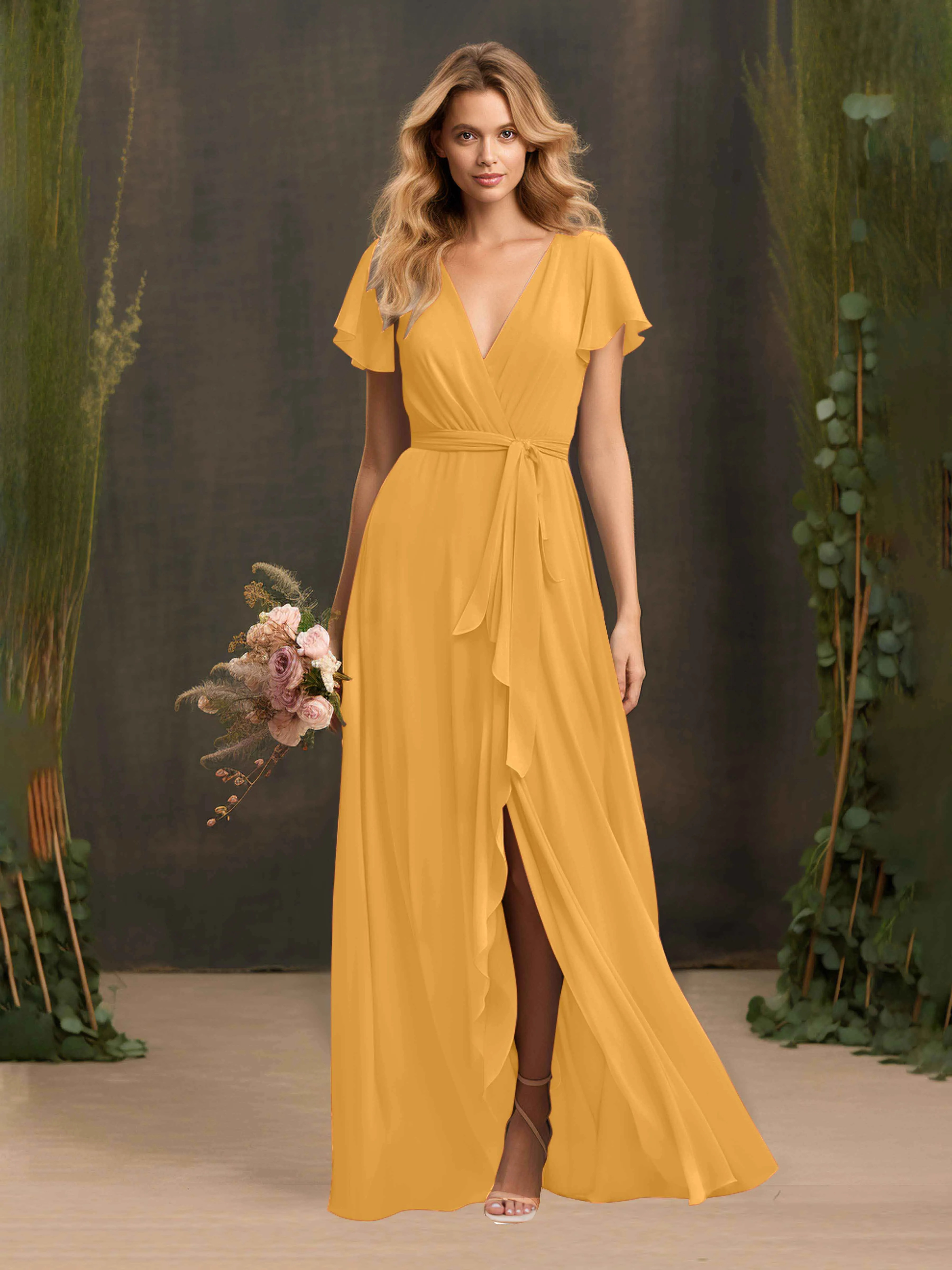 Kimberly Airy Pleated Corset Back Chiffon Dresses