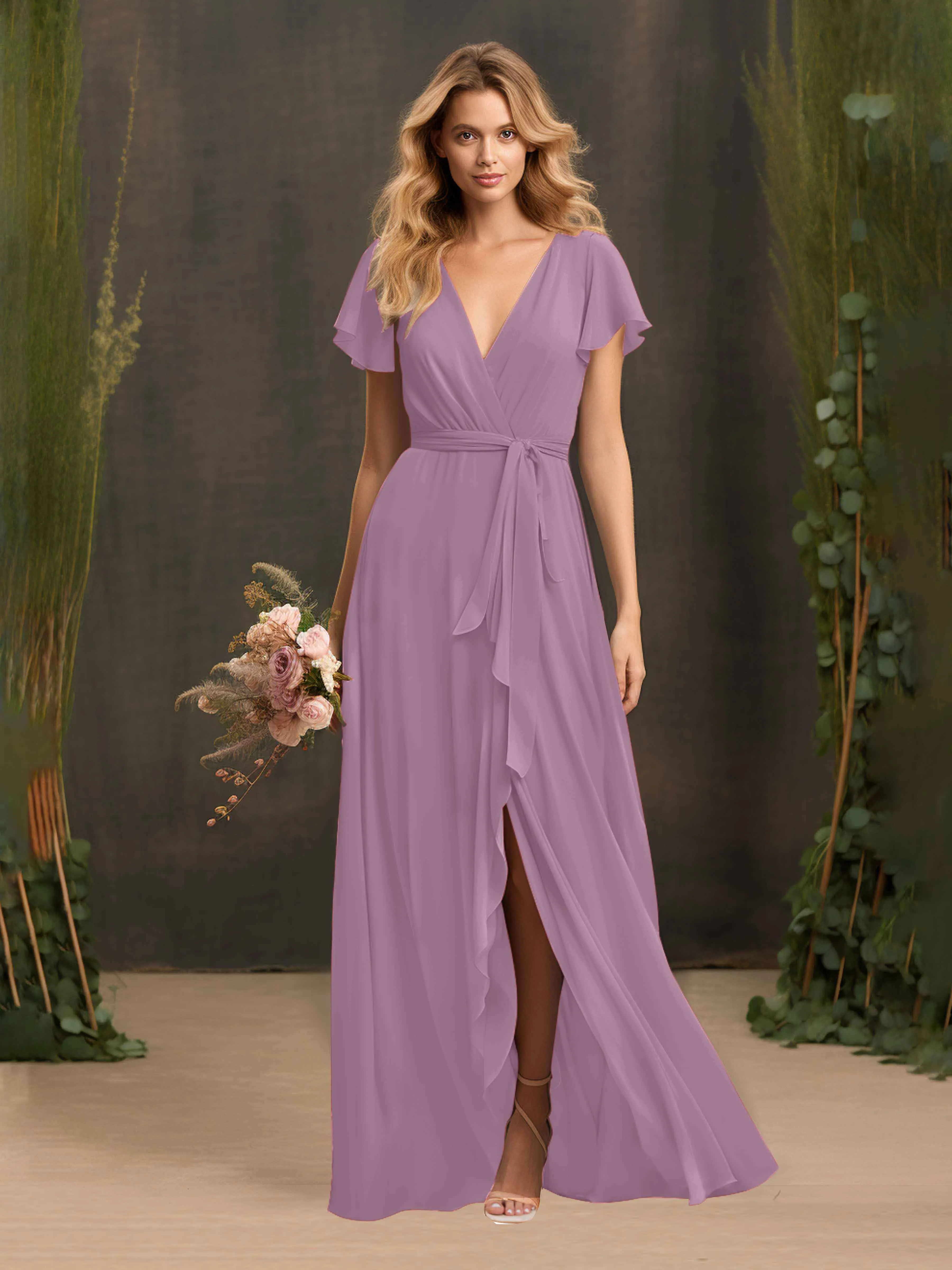 Kimberly Airy Pleated Corset Back Chiffon Dresses