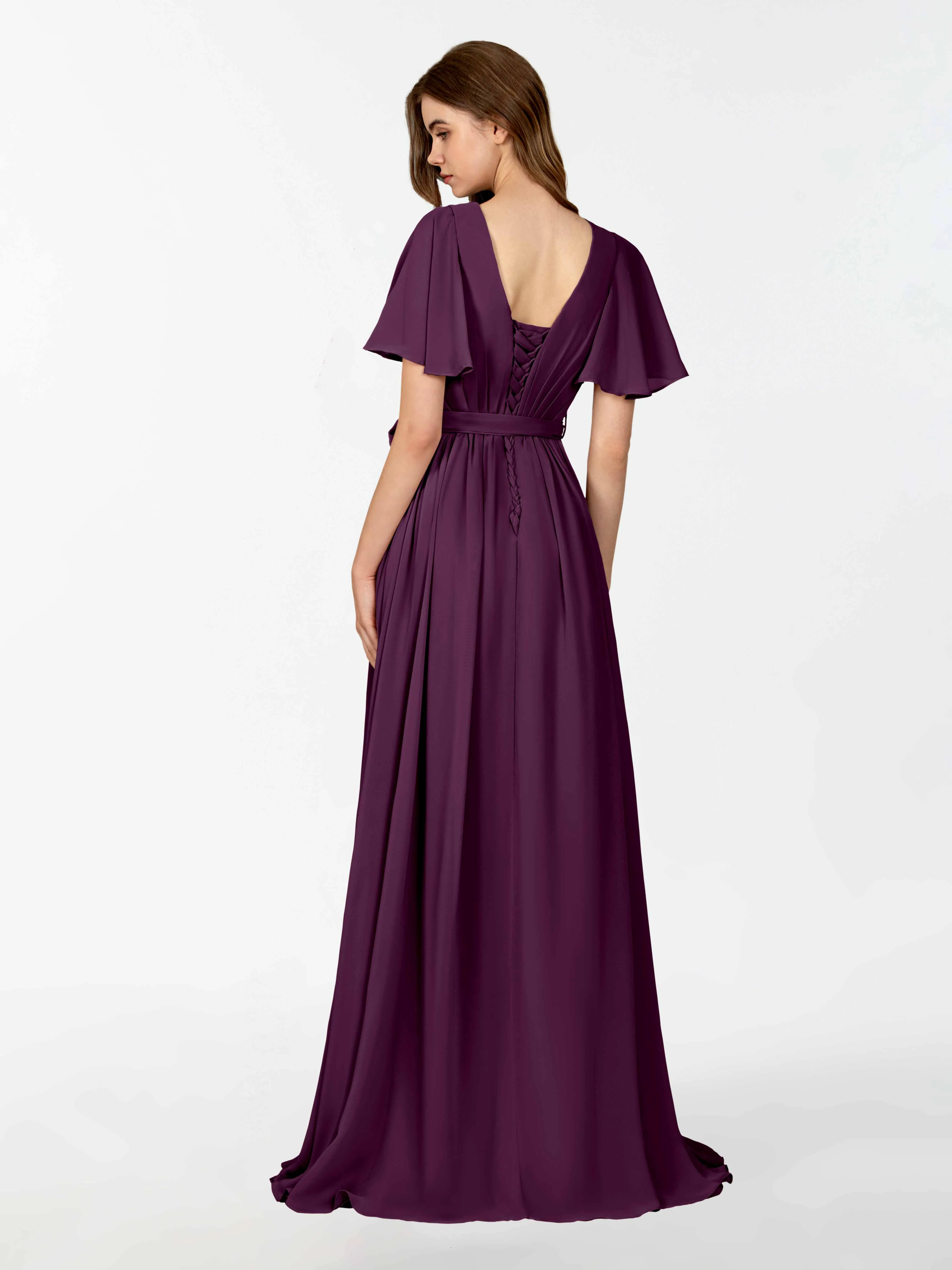 Kimberly Airy Pleated Corset Back Chiffon Dresses