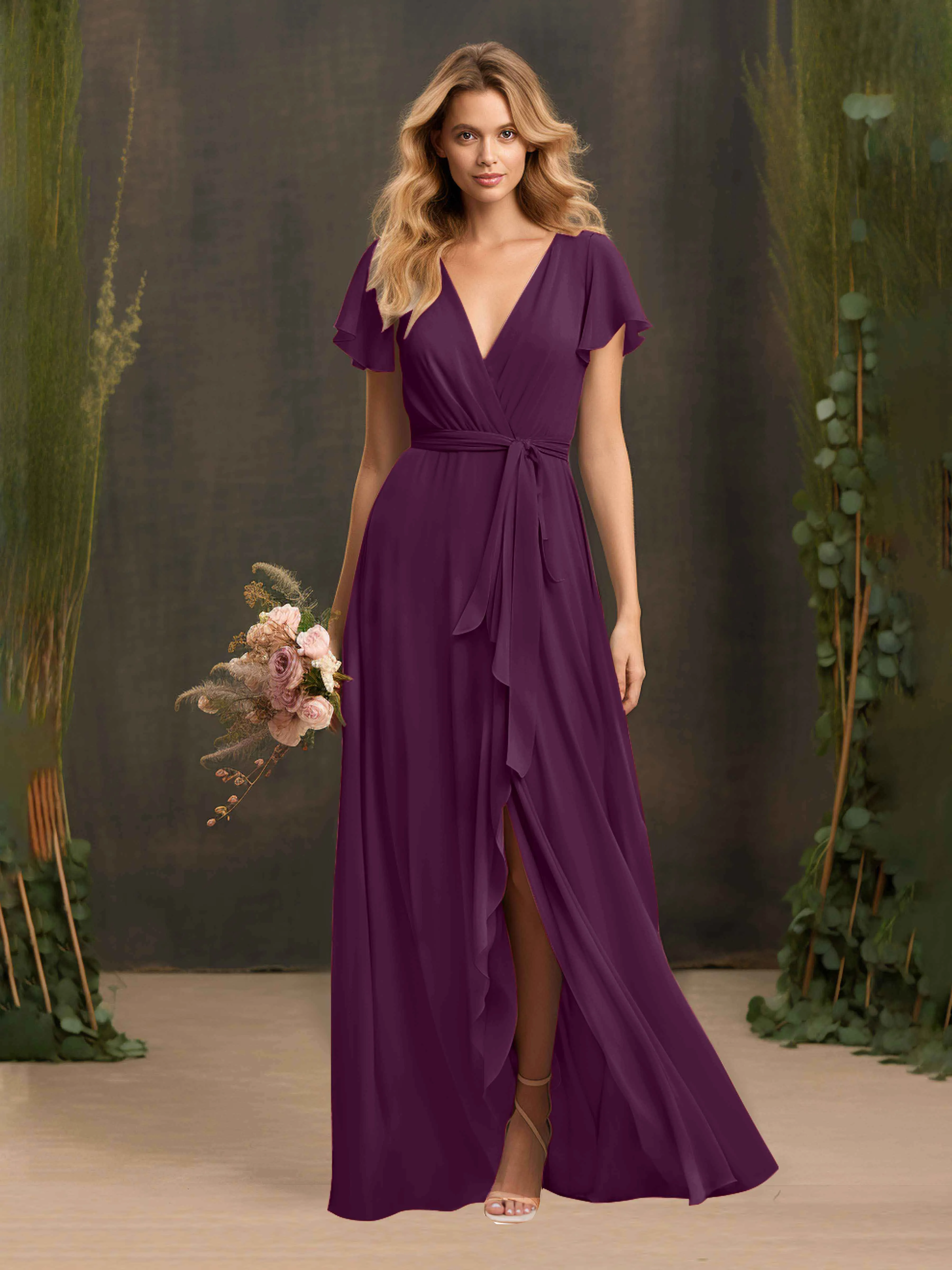 Kimberly Airy Pleated Corset Back Chiffon Dresses