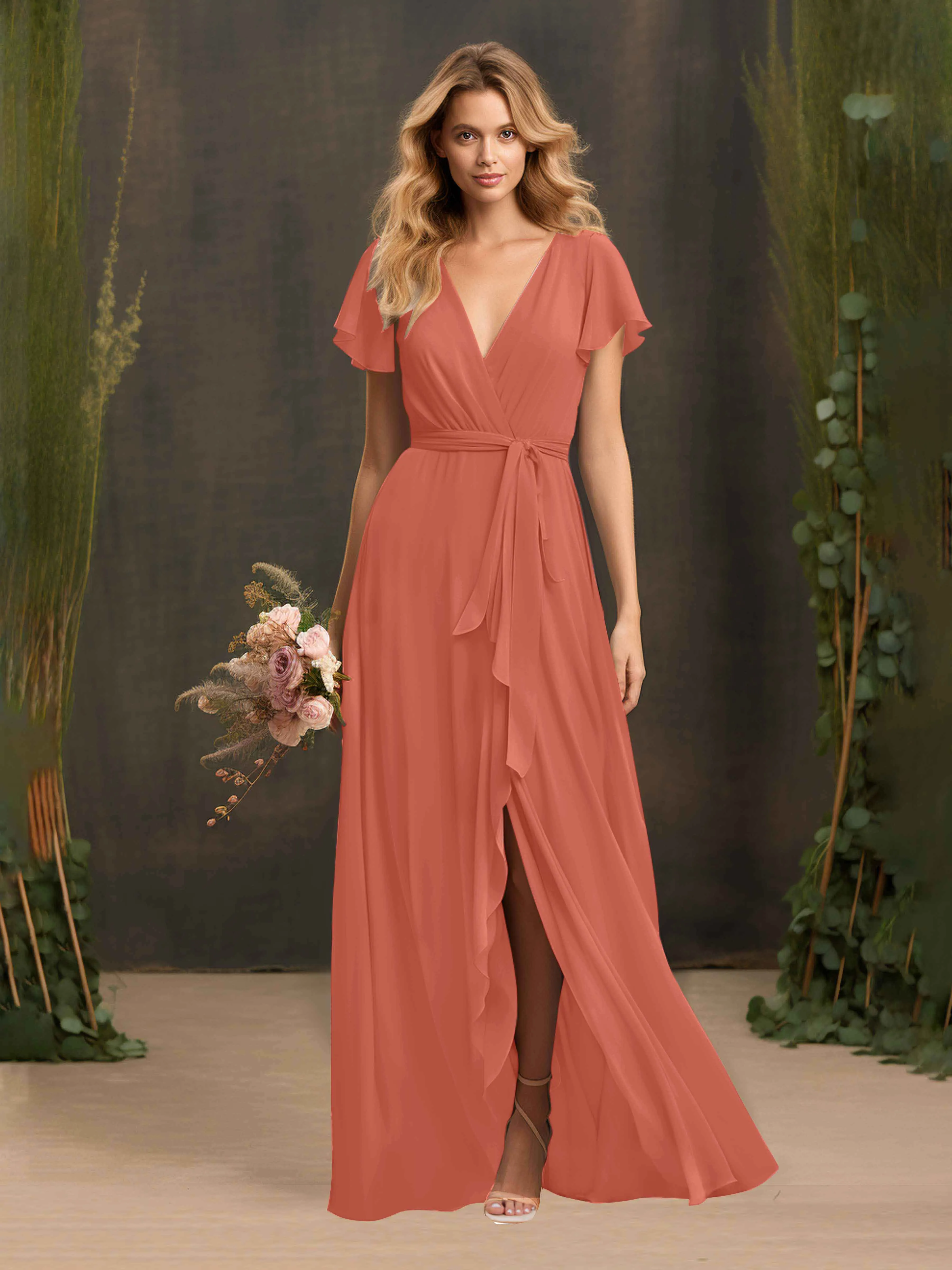 Kimberly Airy Pleated Corset Back Chiffon Dresses