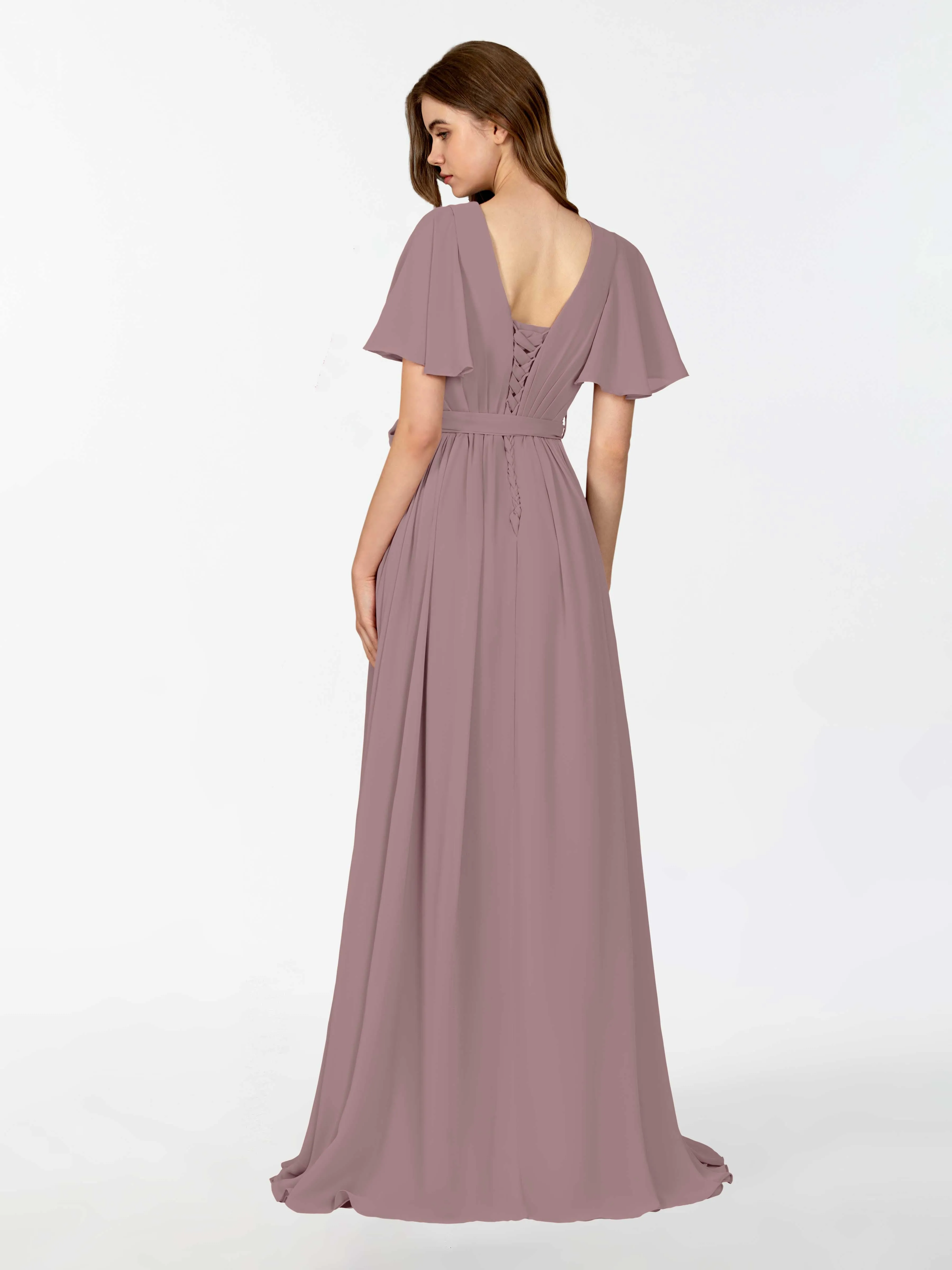 Kimberly Airy Pleated Corset Back Chiffon Dresses