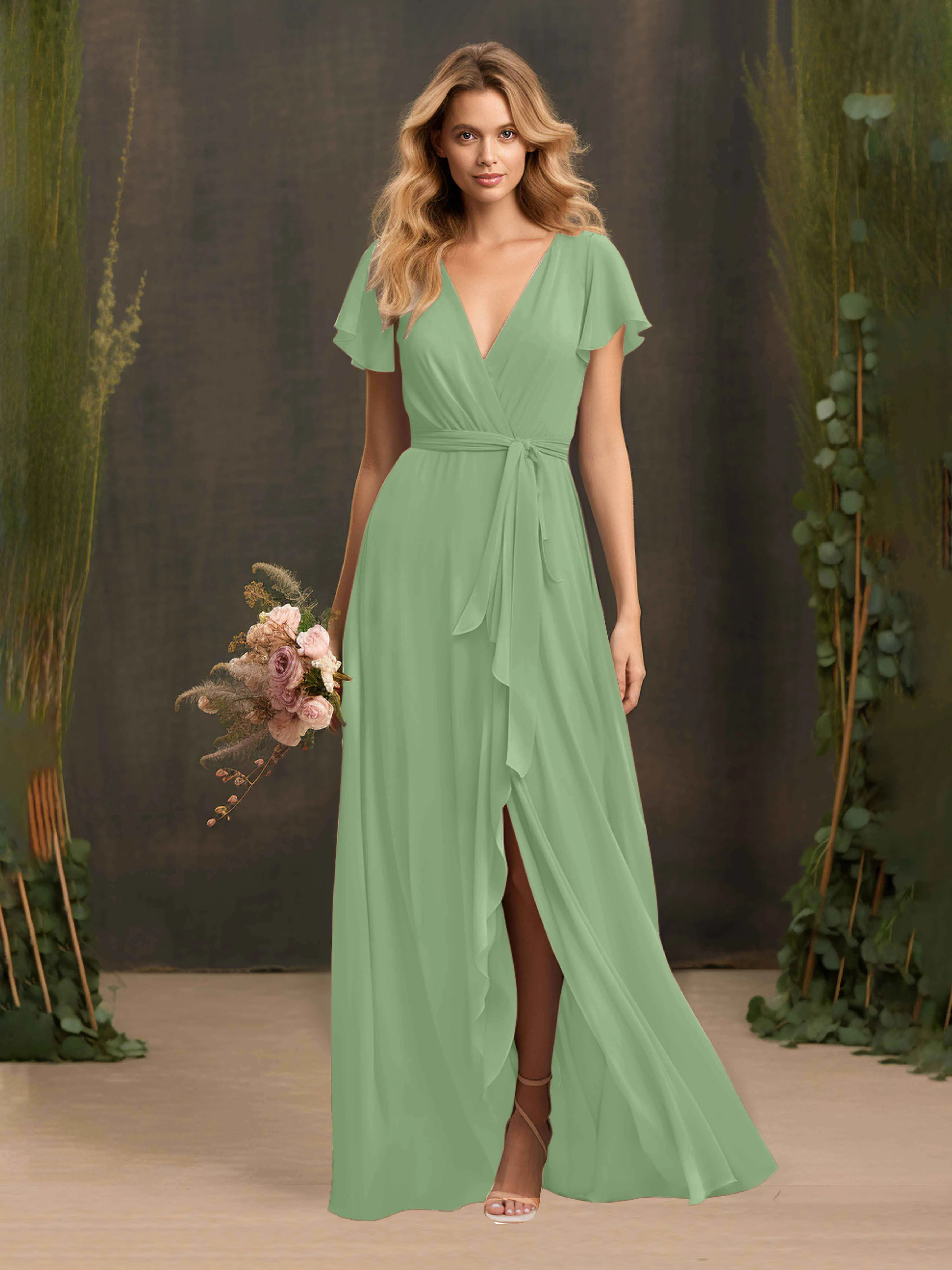 Kimberly Airy Pleated Corset Back Chiffon Dresses