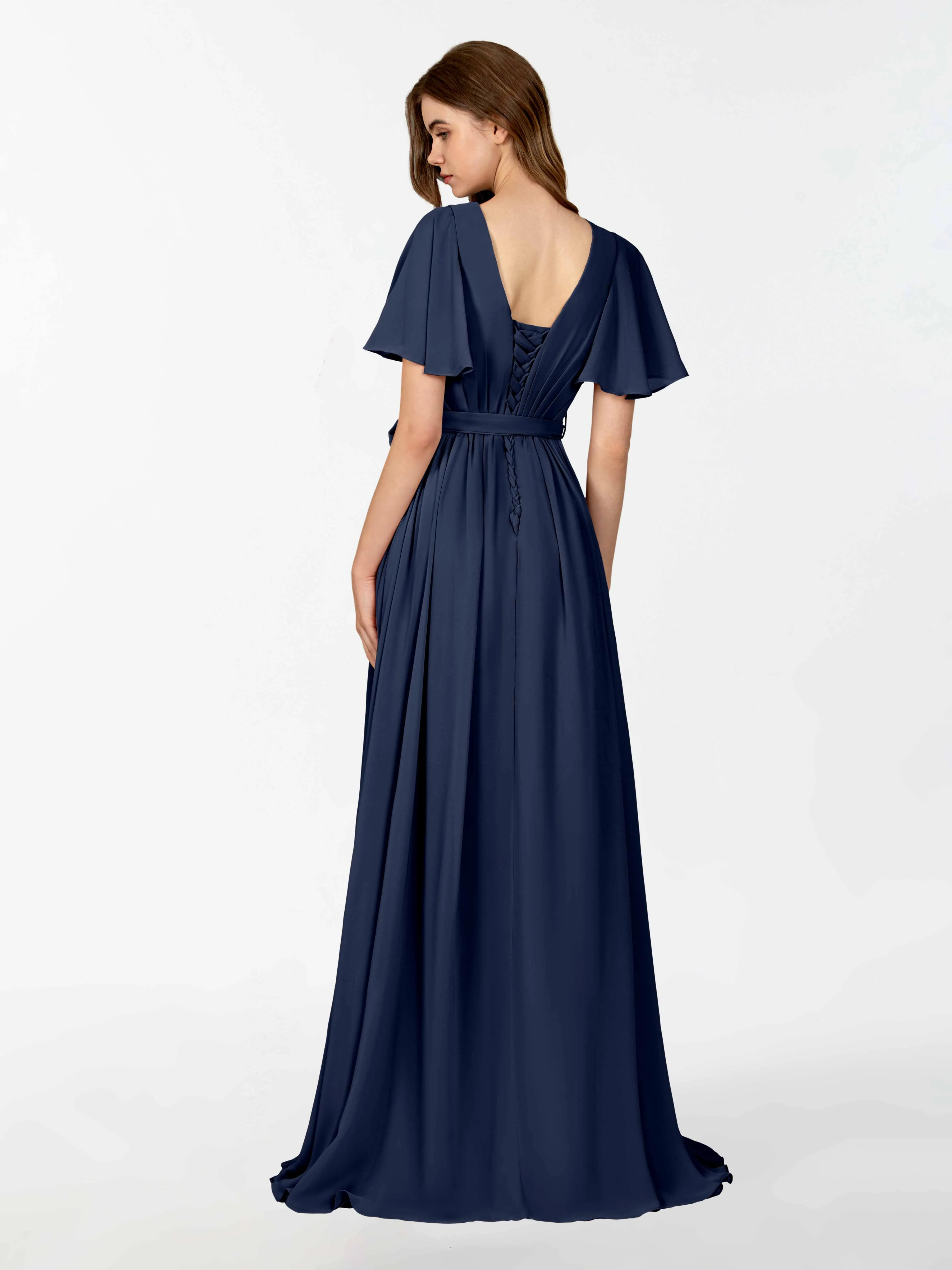 Kimberly Airy Pleated Corset Back Chiffon Dresses