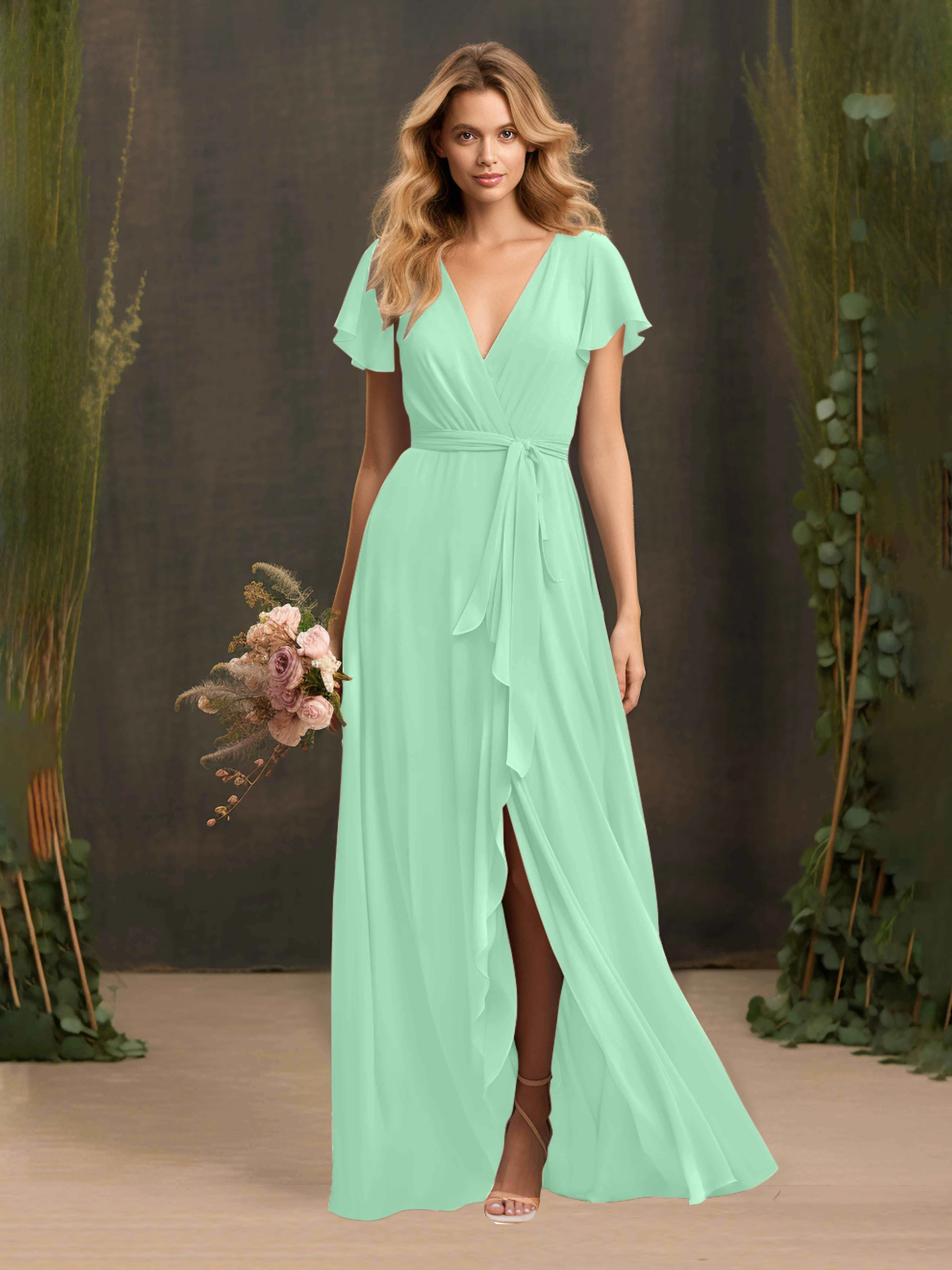 Kimberly Airy Pleated Corset Back Chiffon Dresses