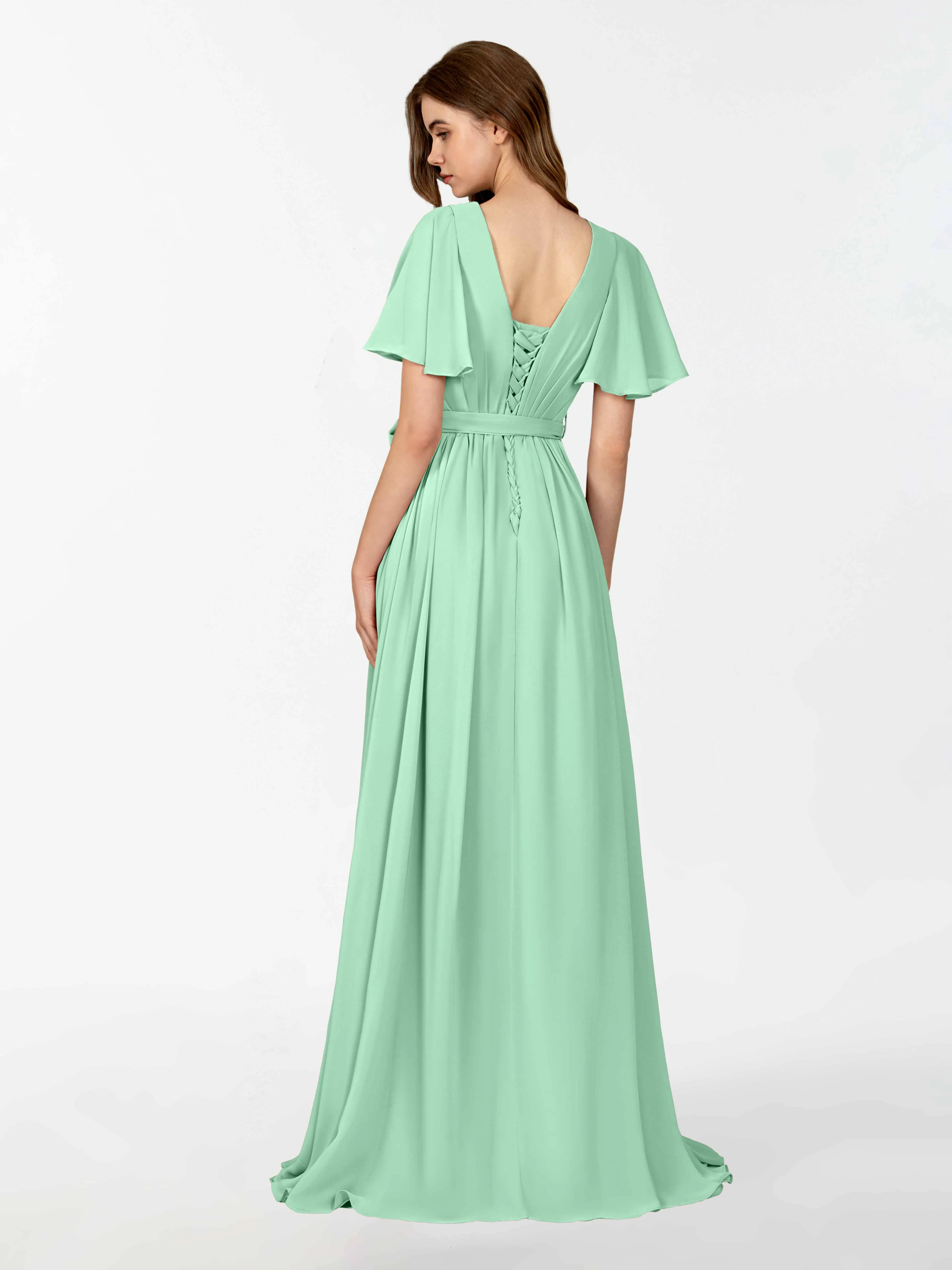 Kimberly Airy Pleated Corset Back Chiffon Dresses