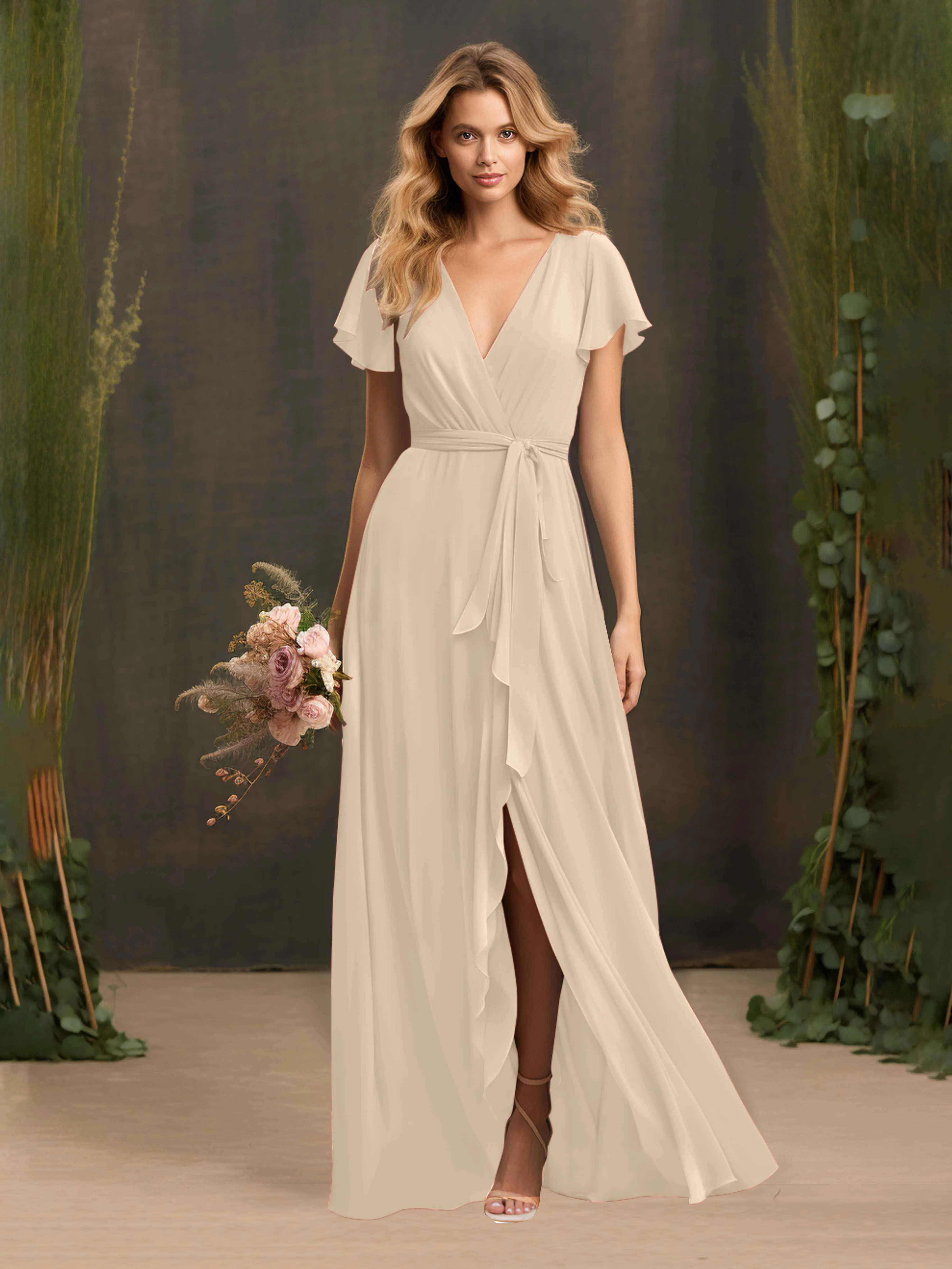 Kimberly Airy Pleated Corset Back Chiffon Dresses