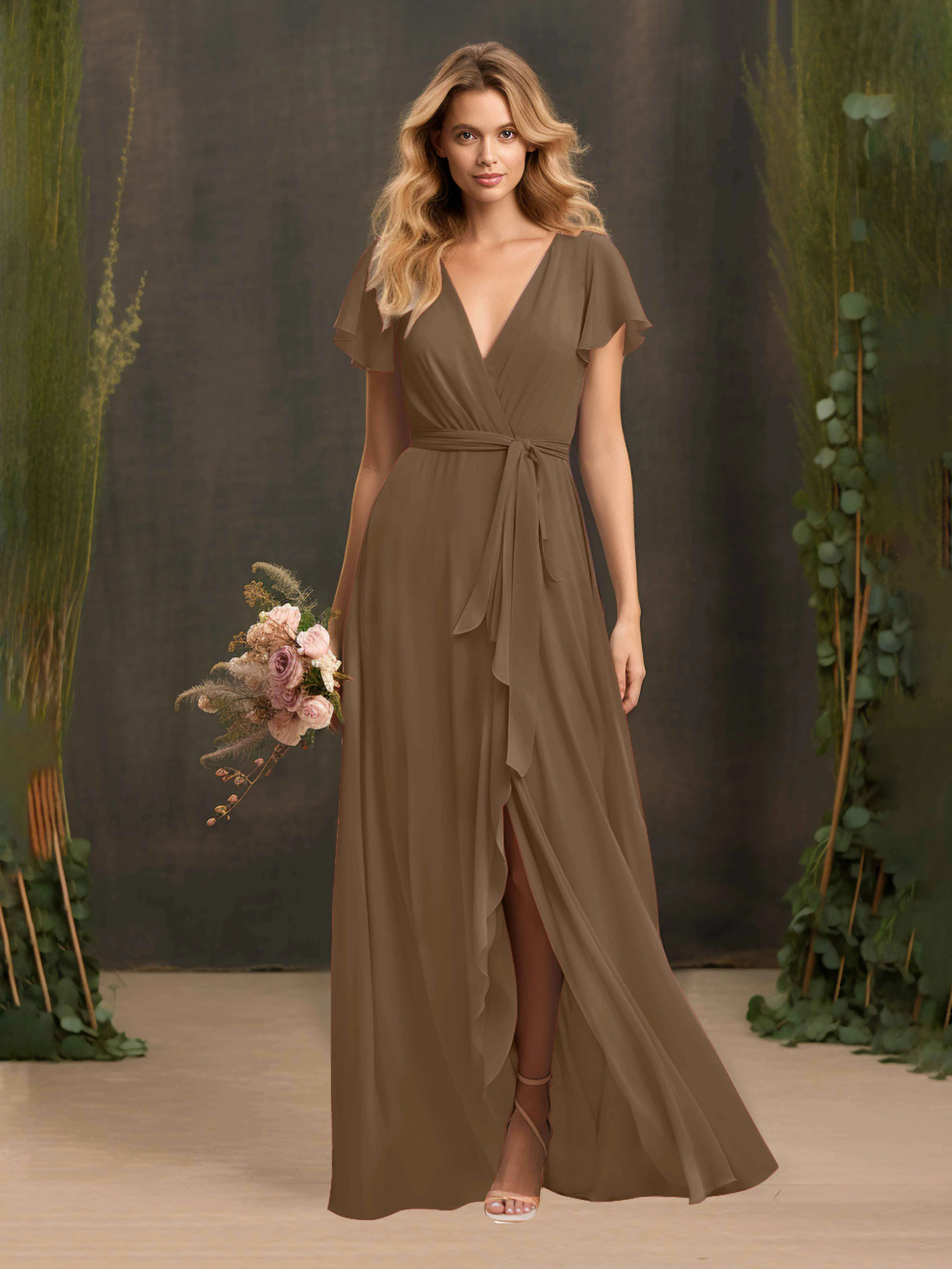 Kimberly Airy Pleated Corset Back Chiffon Dresses