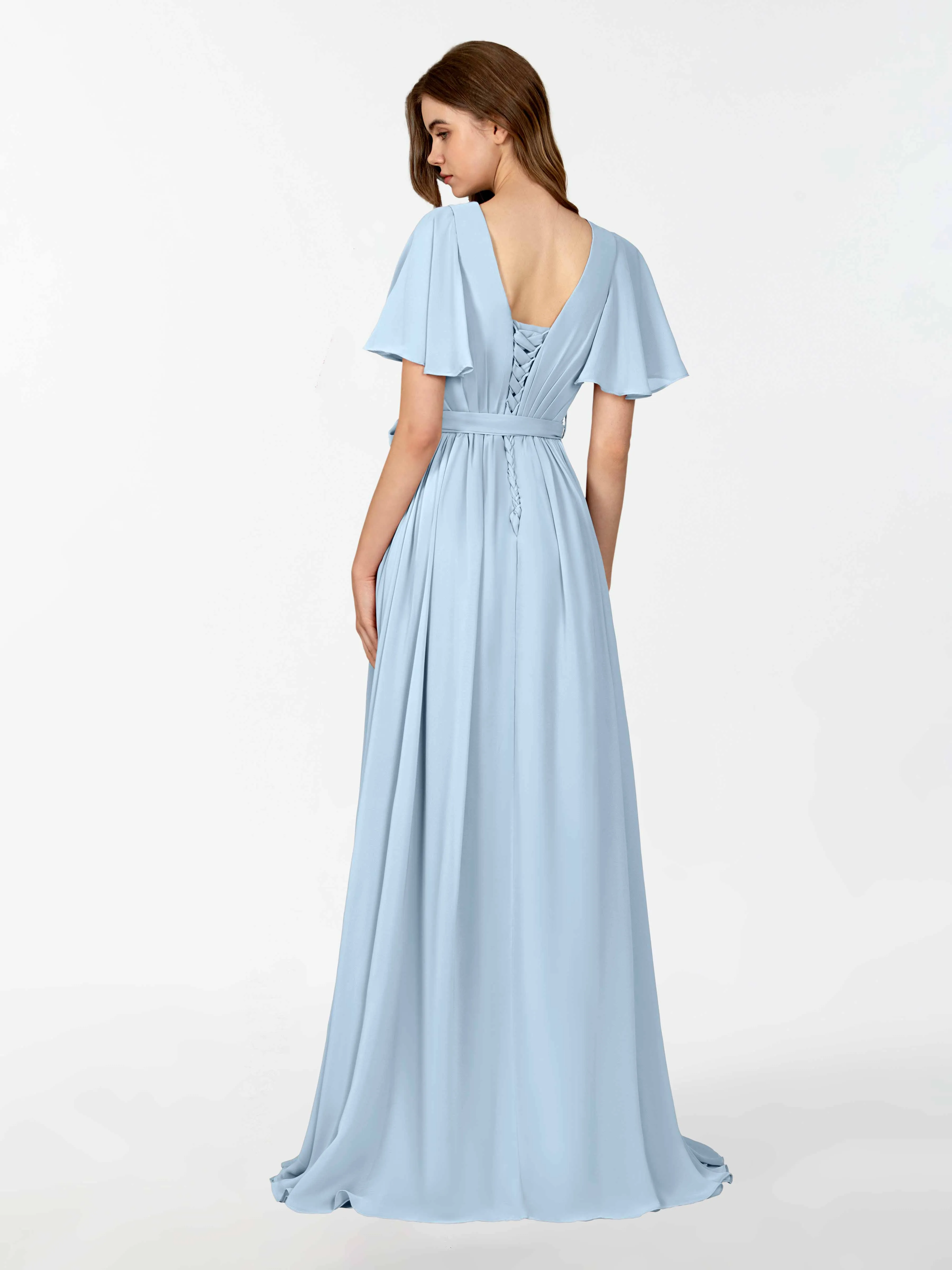 Kimberly Airy Pleated Corset Back Chiffon Dresses