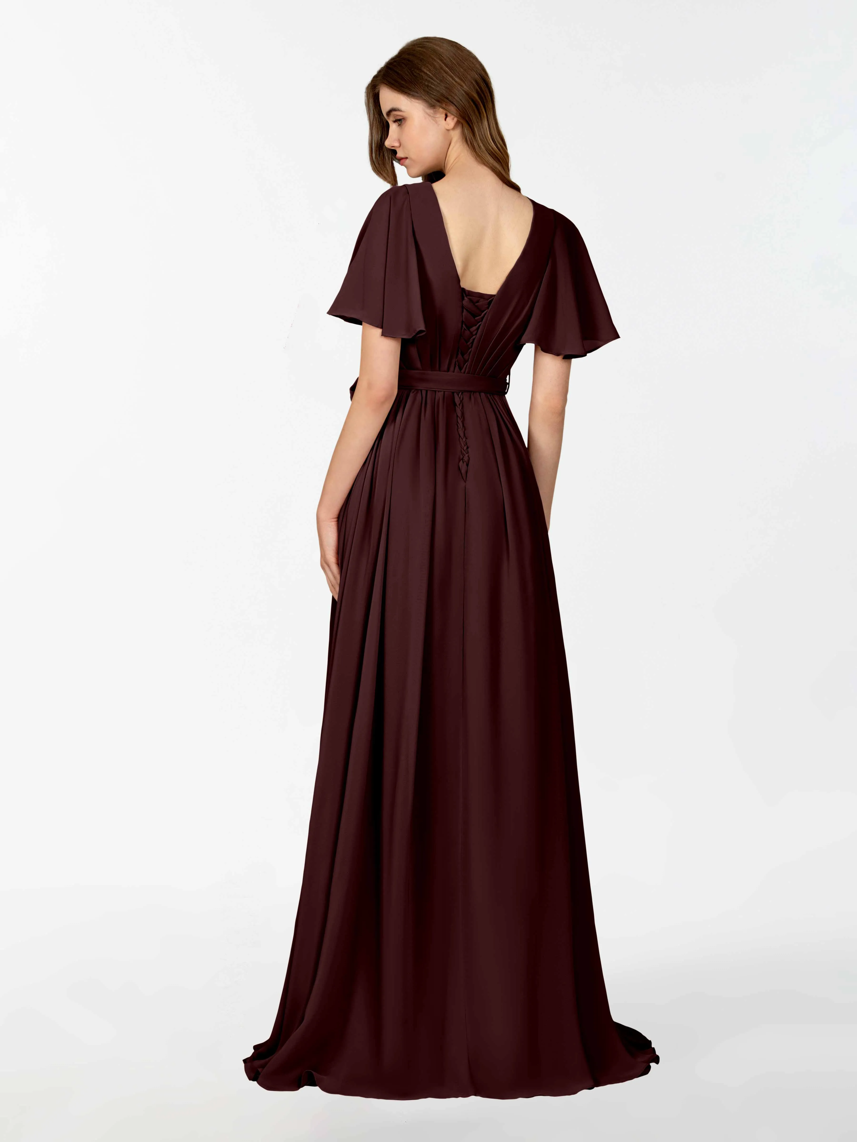 Kimberly Airy Pleated Corset Back Chiffon Dresses