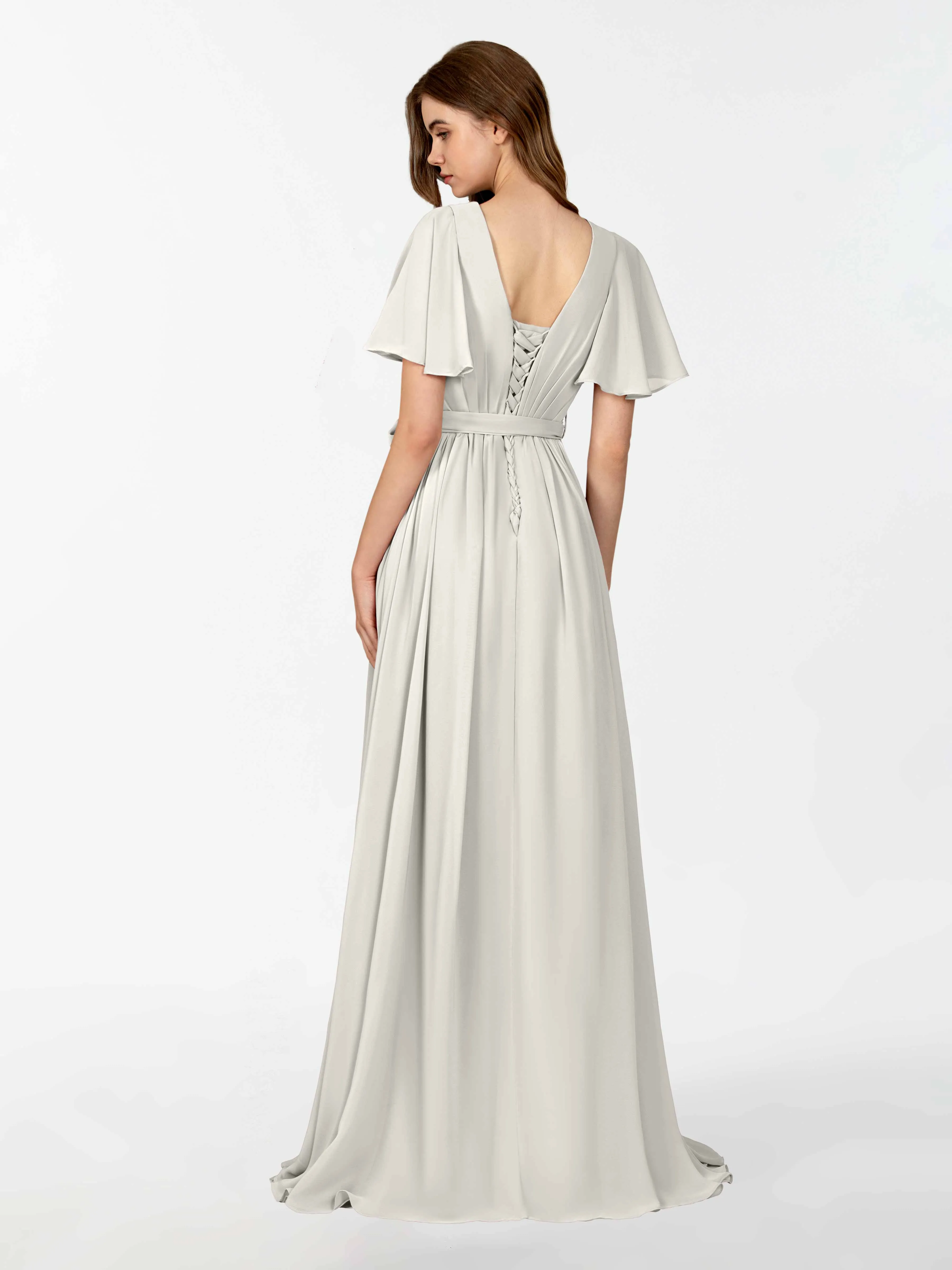 Kimberly Airy Pleated Corset Back Chiffon Dresses