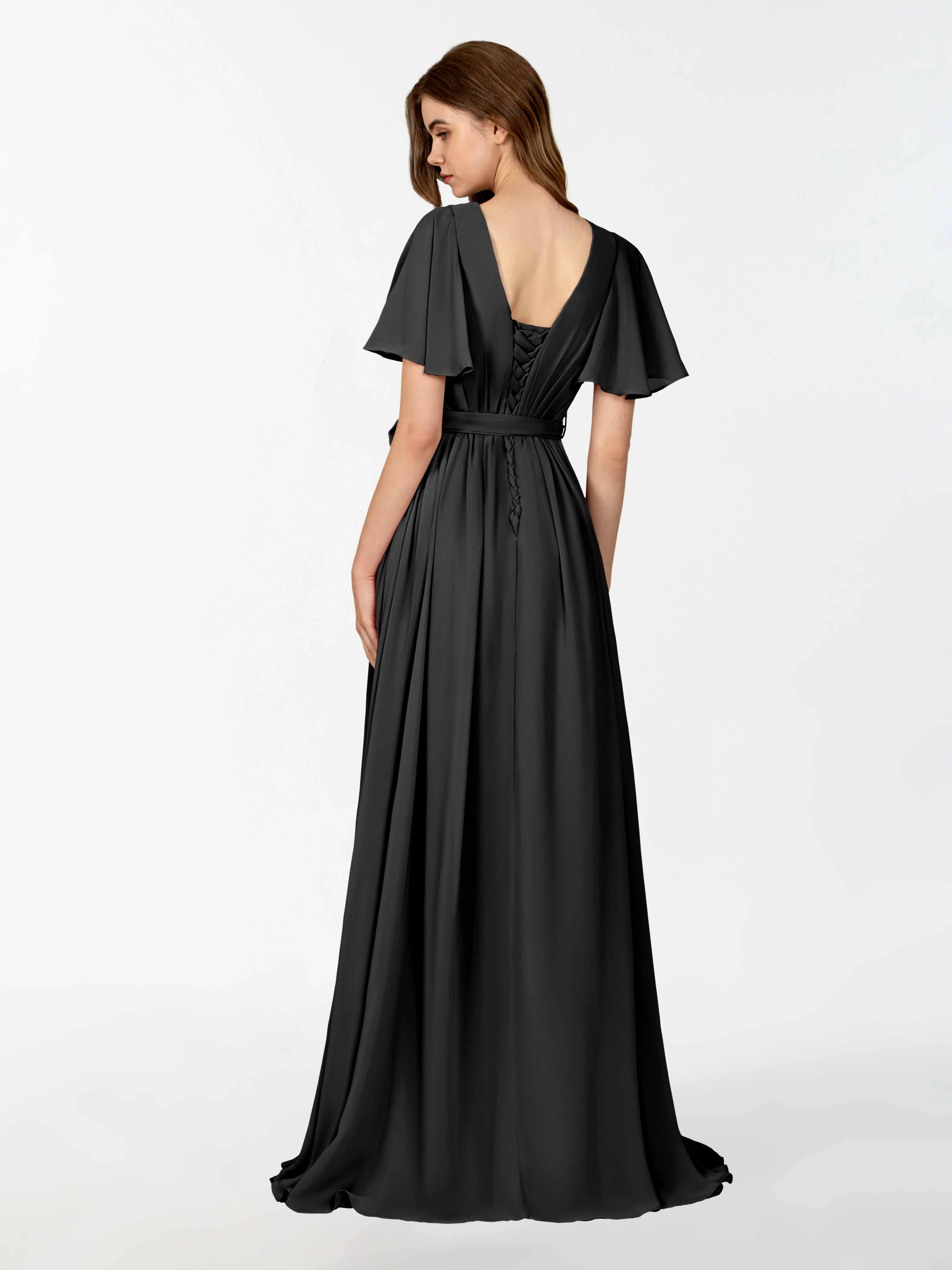 Kimberly Airy Pleated Corset Back Chiffon Dresses