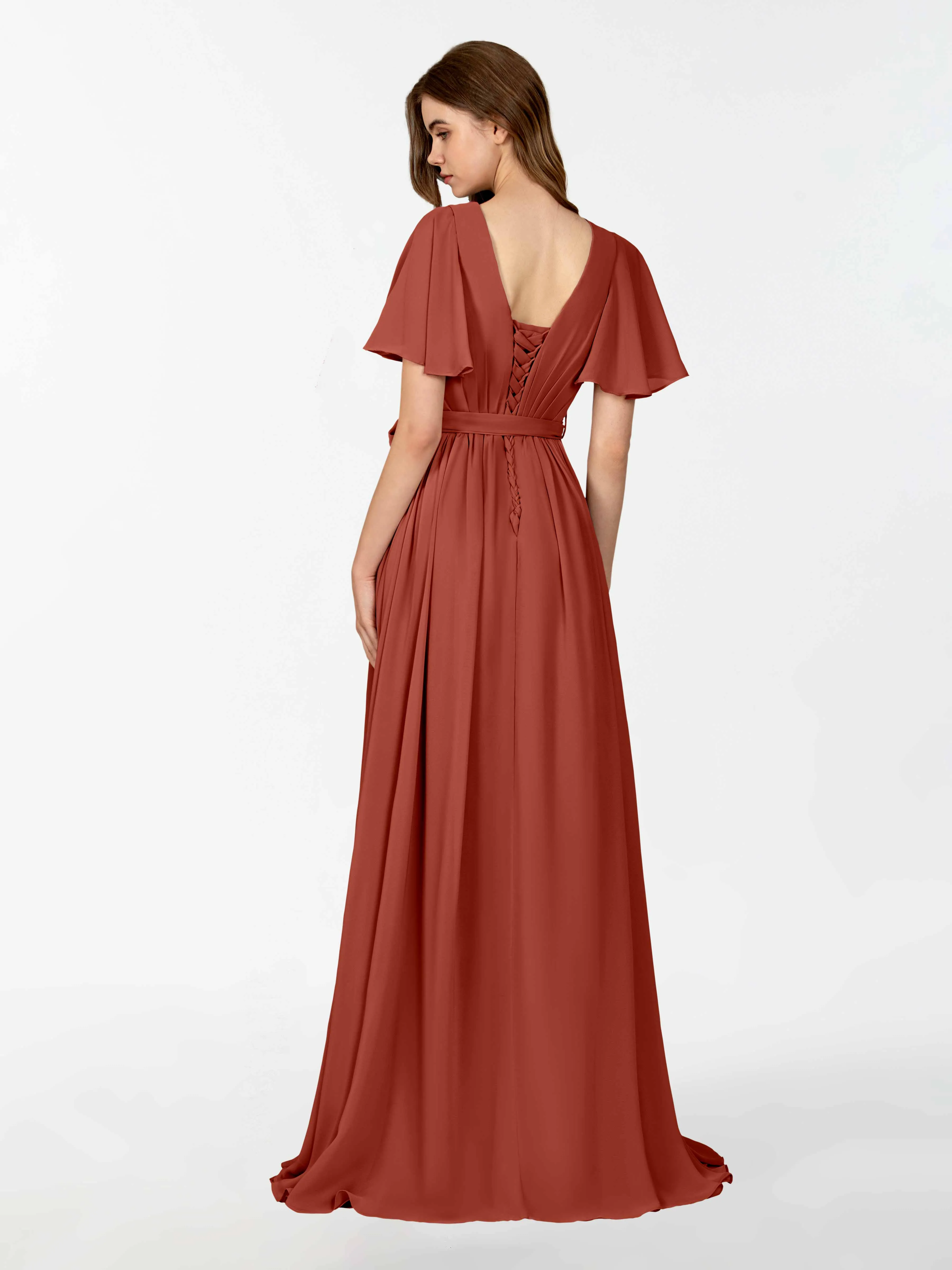 Kimberly Airy Pleated Corset Back Chiffon Dresses