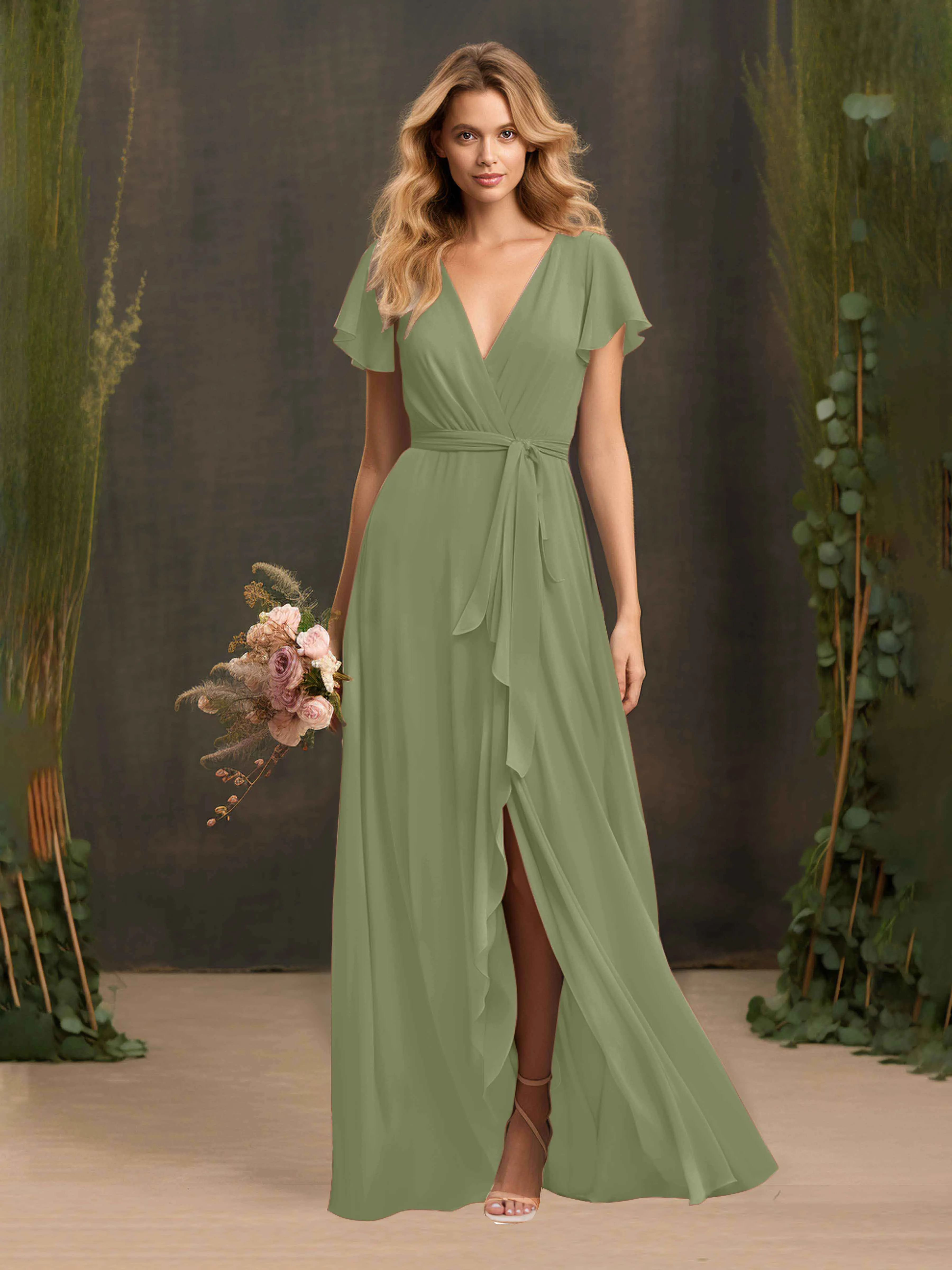Kimberly Airy Pleated Corset Back Chiffon Dresses