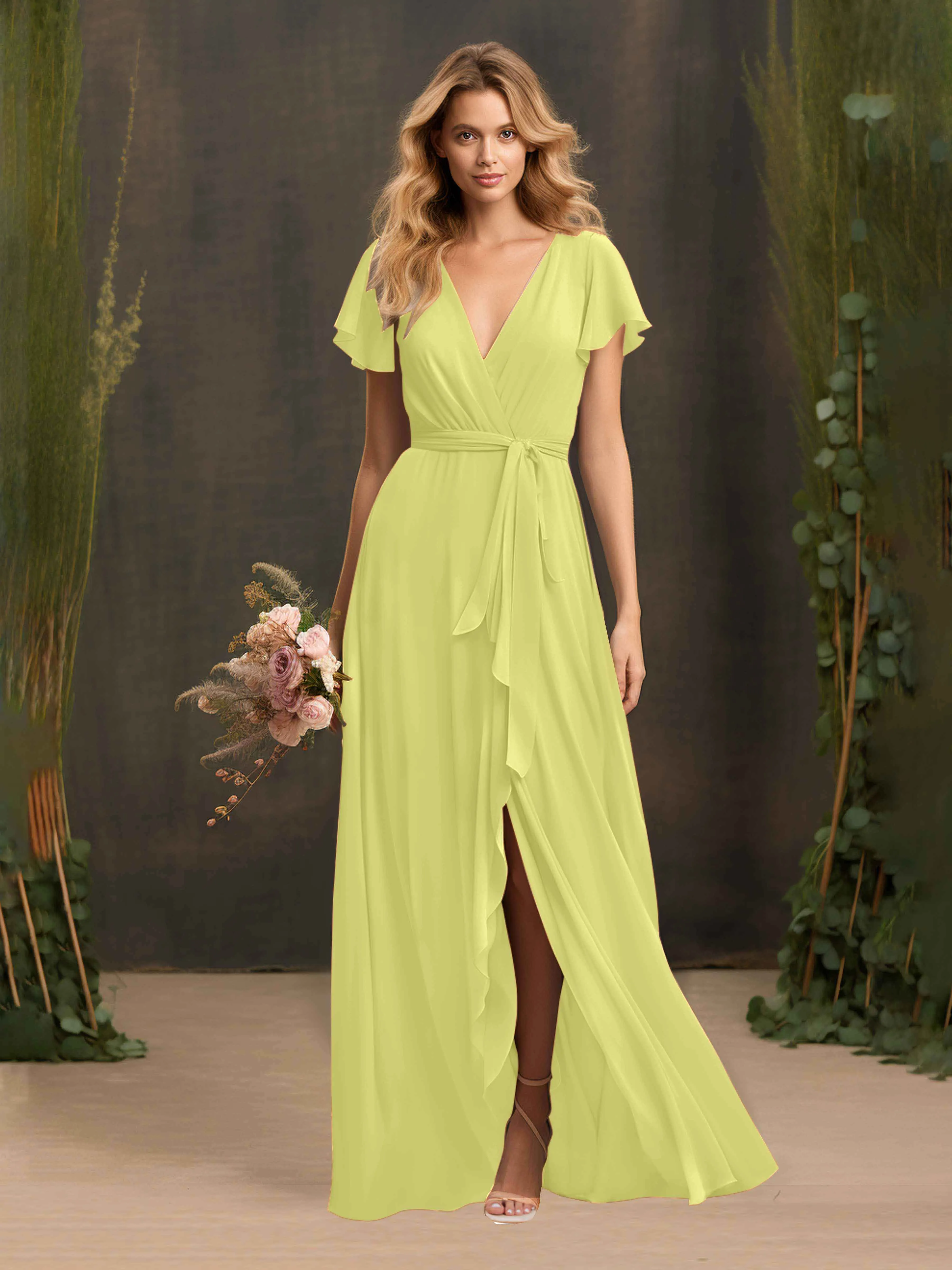 Kimberly Airy Pleated Corset Back Chiffon Dresses