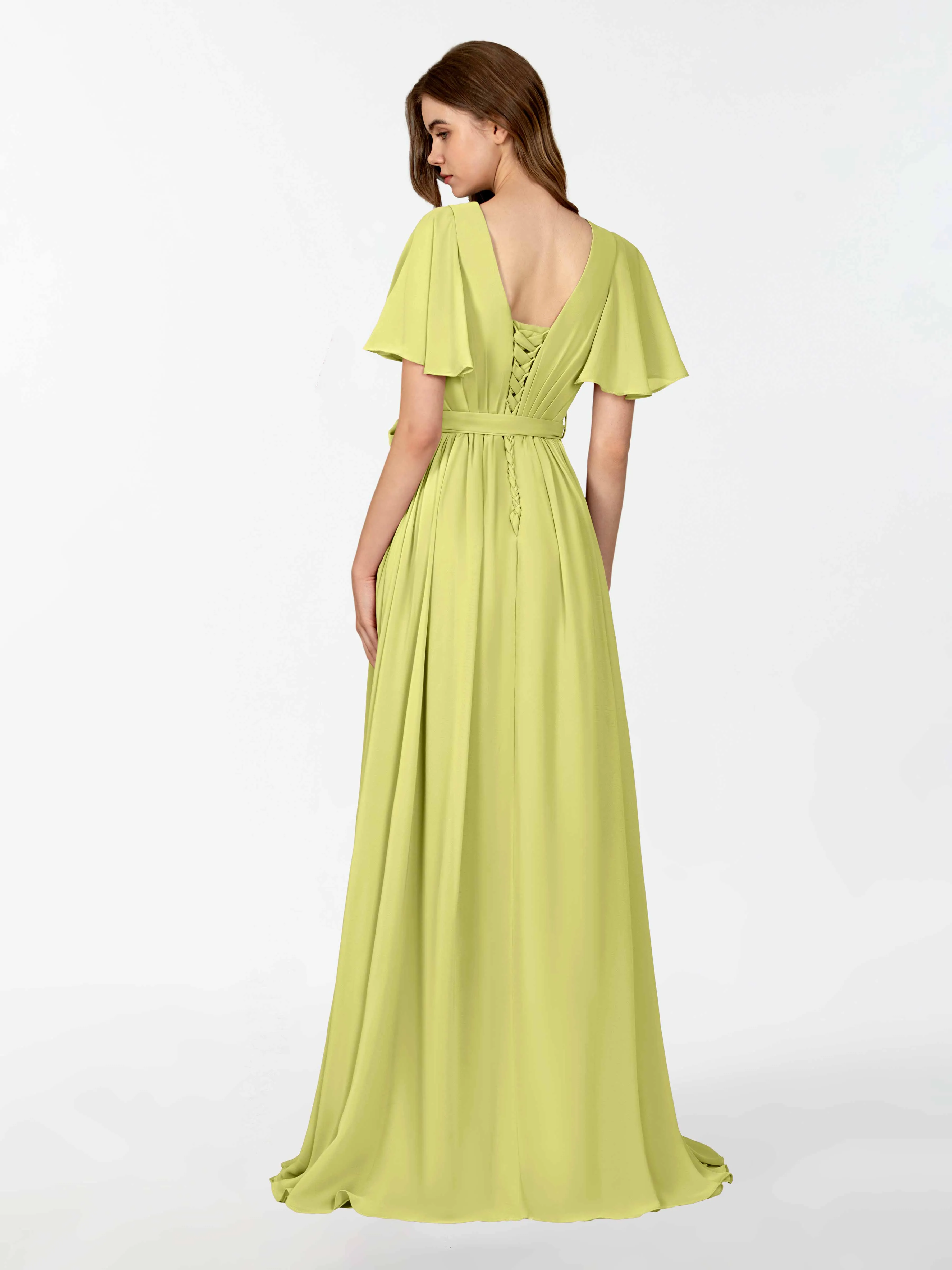 Kimberly Airy Pleated Corset Back Chiffon Dresses
