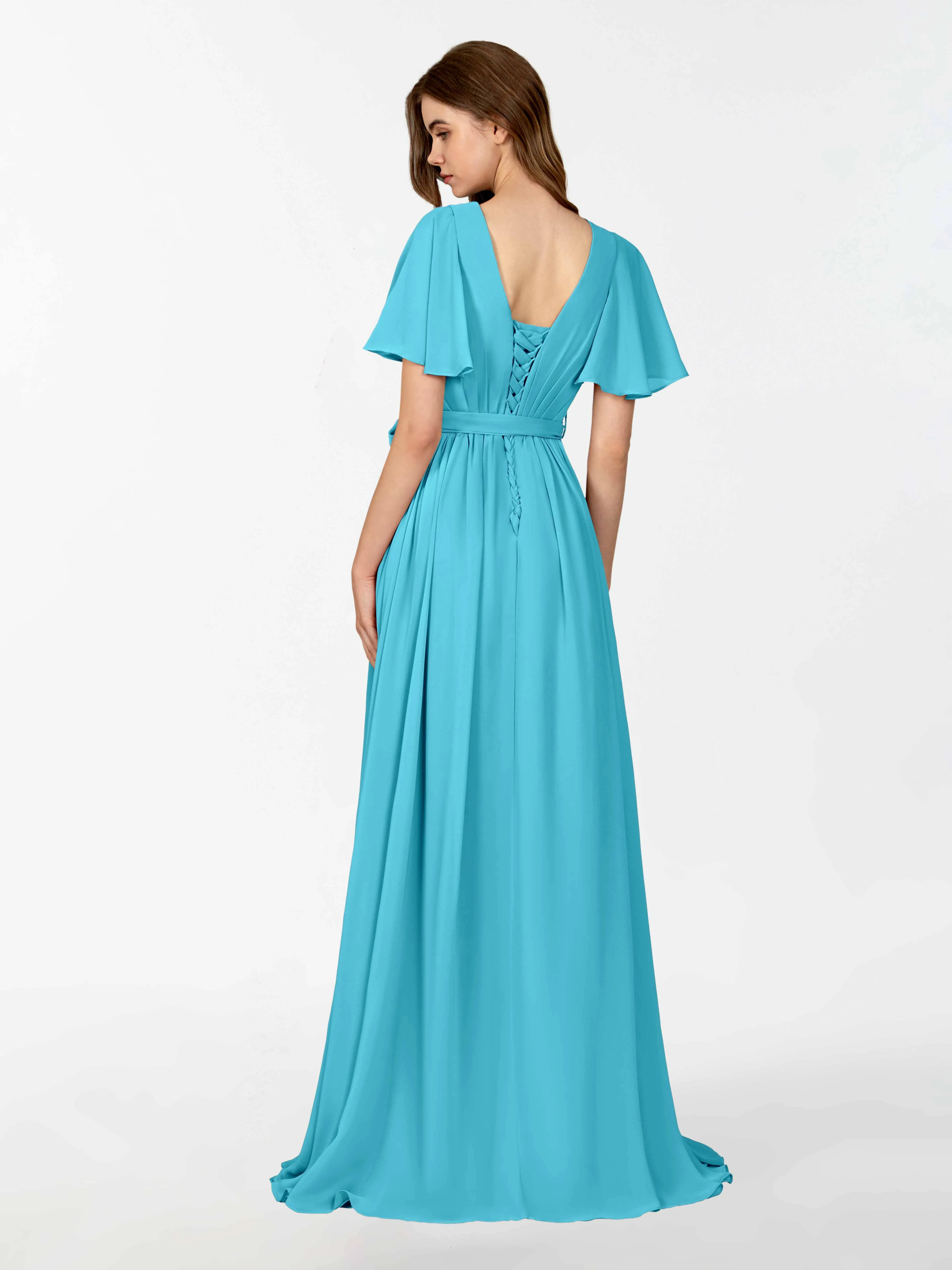 Kimberly Airy Pleated Corset Back Chiffon Dresses