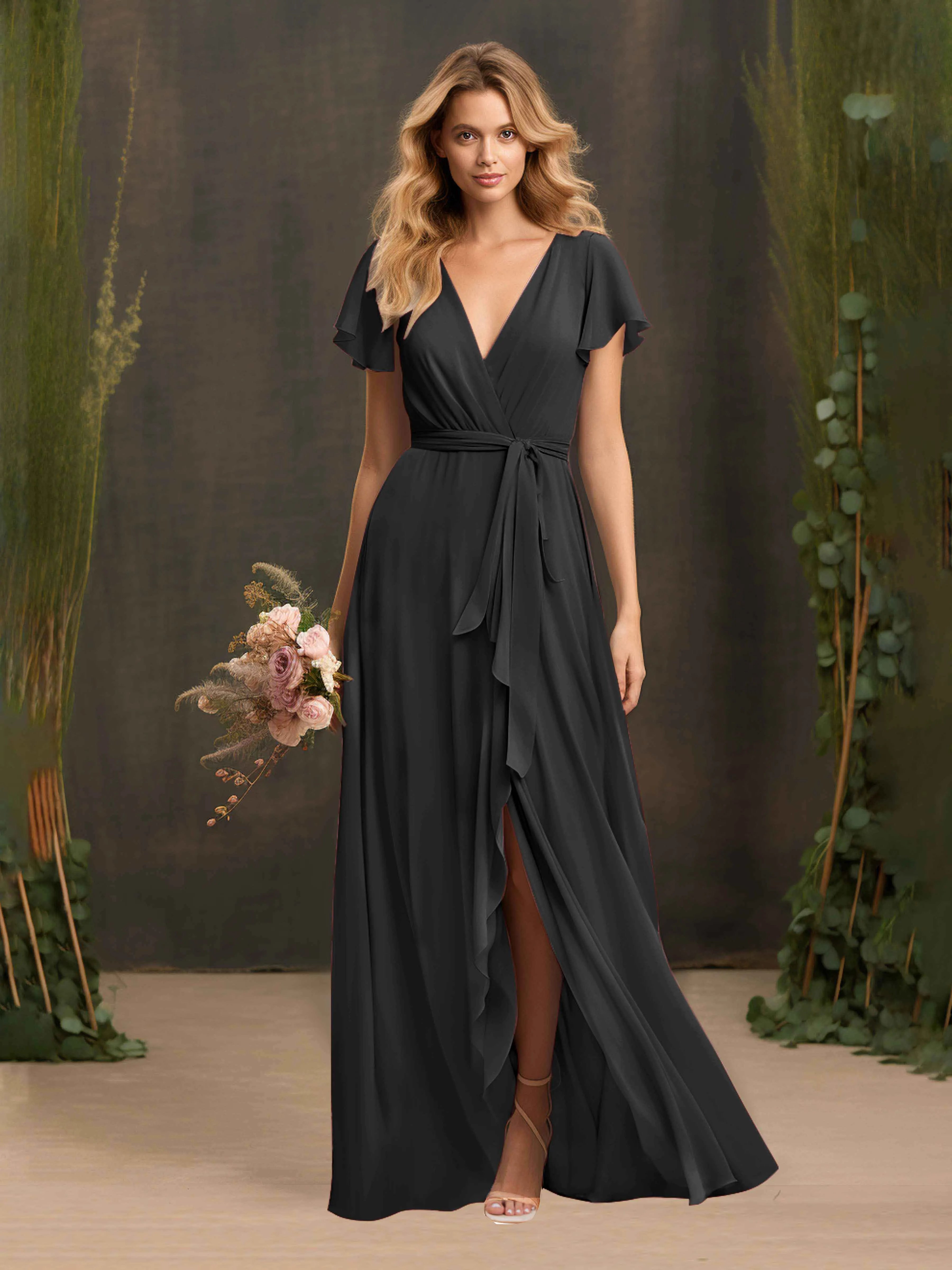 Kimberly Airy Pleated Corset Back Chiffon Dresses