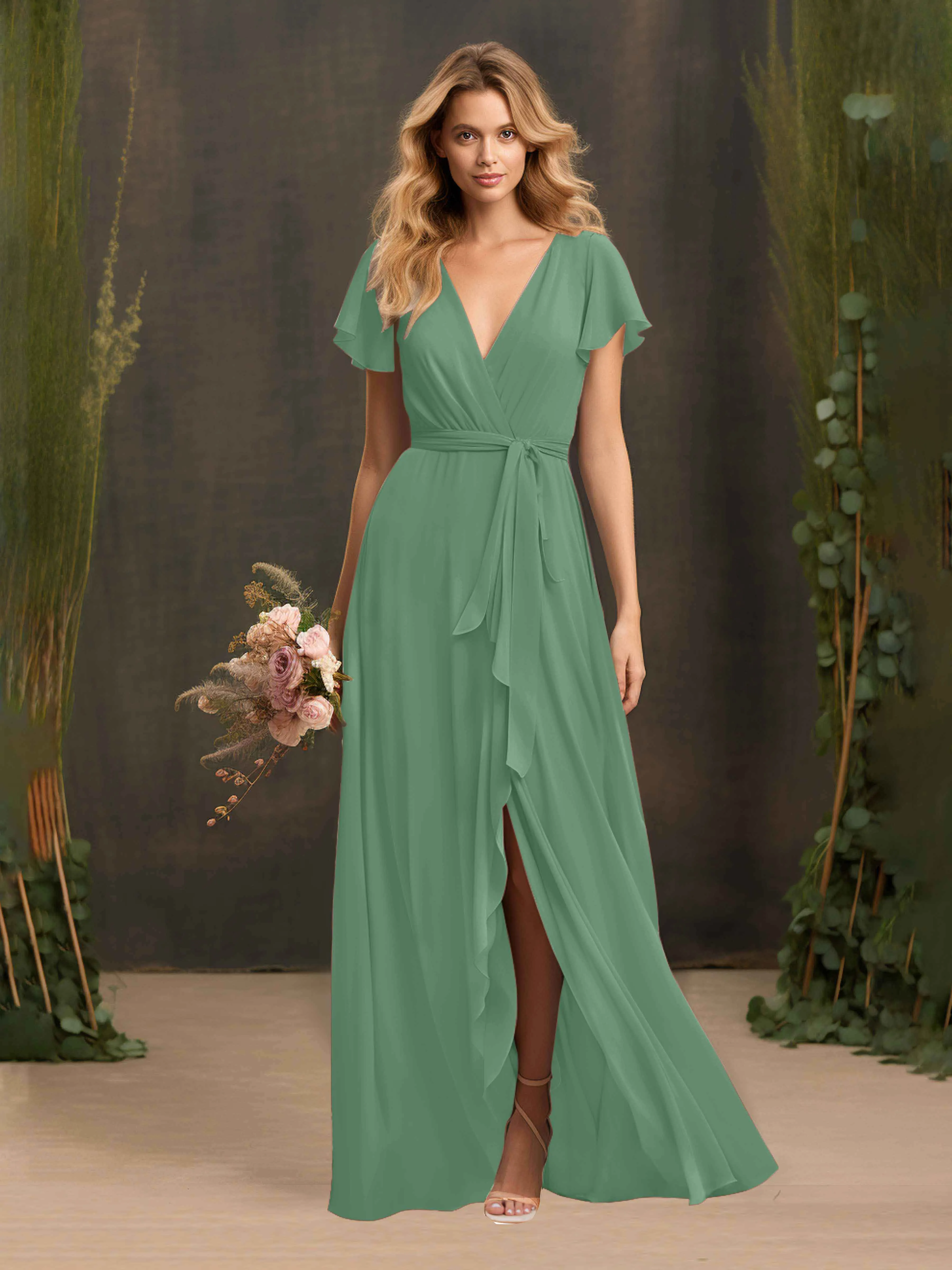 Kimberly Airy Pleated Corset Back Chiffon Dresses