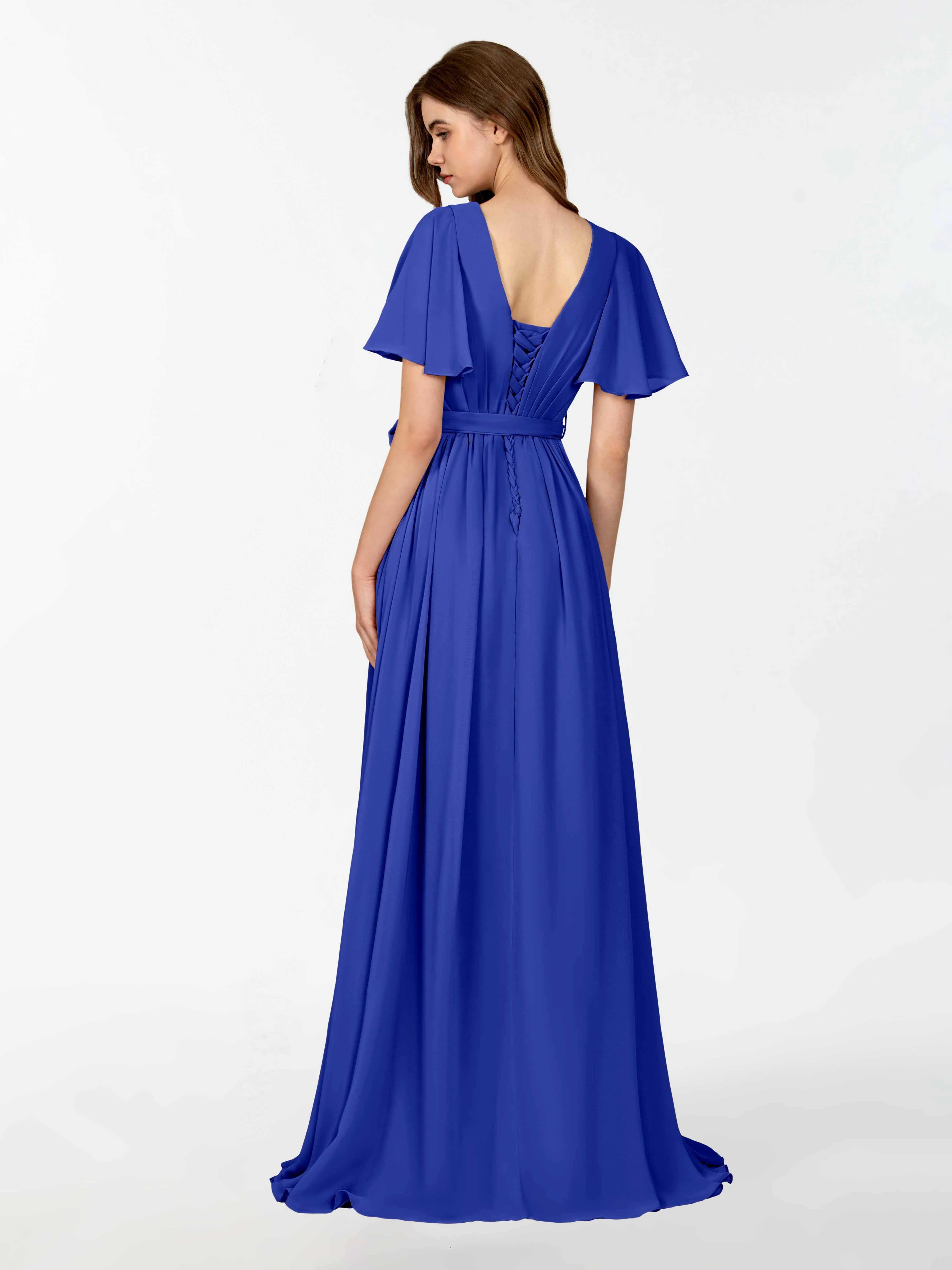 Kimberly Airy Pleated Corset Back Chiffon Dresses