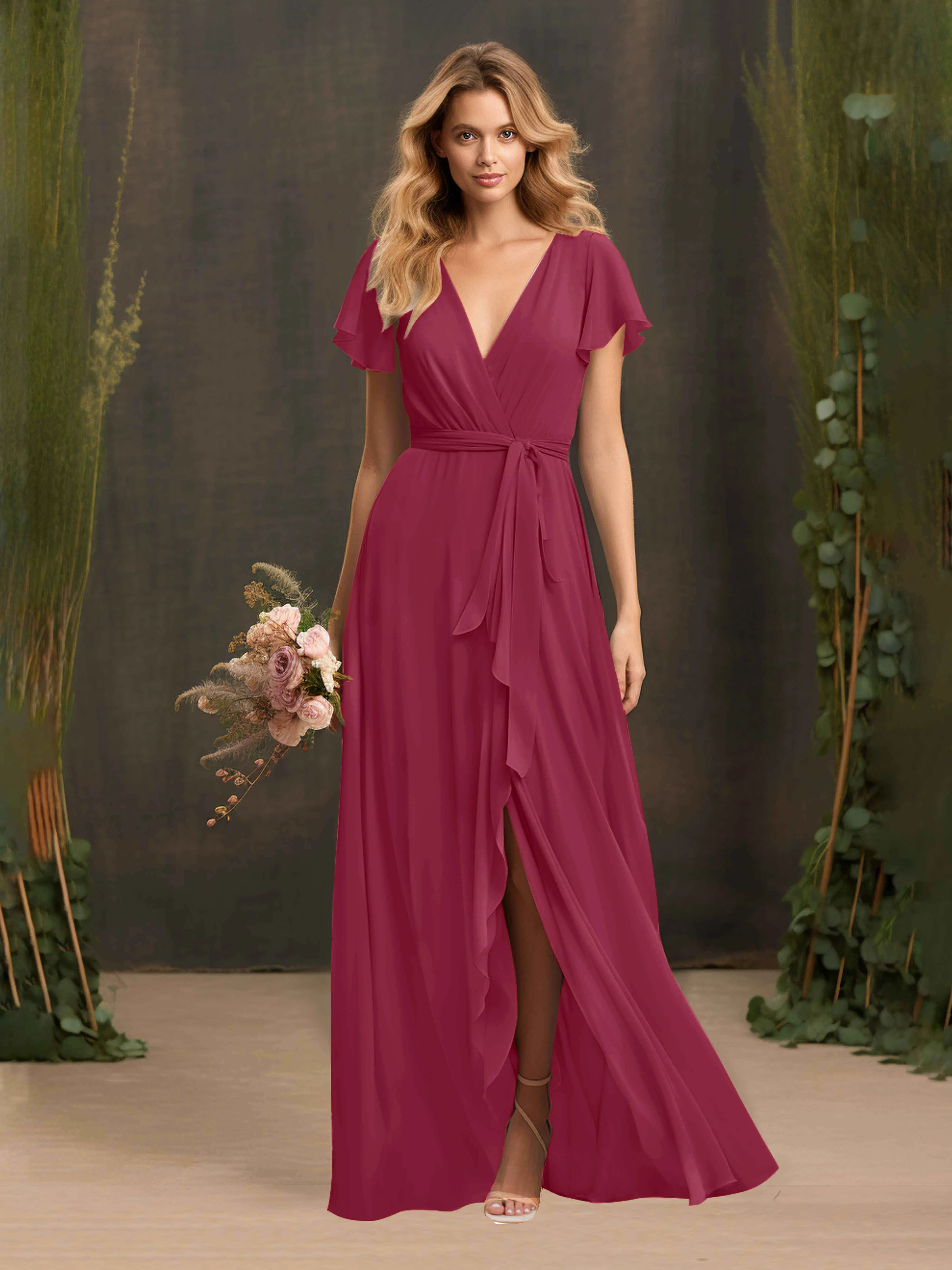 Kimberly Airy Pleated Corset Back Chiffon Dresses
