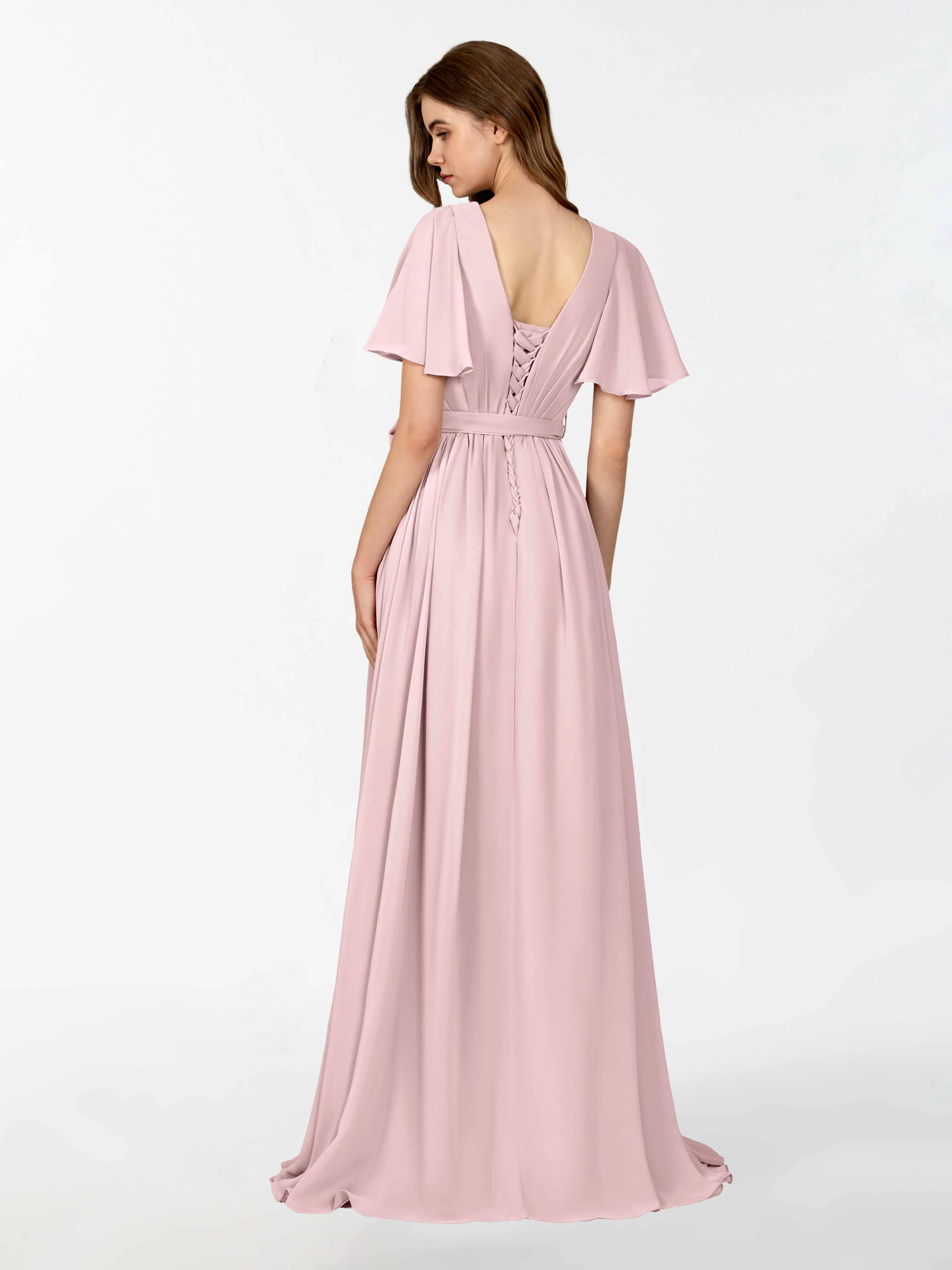 Kimberly Airy Pleated Corset Back Chiffon Dresses