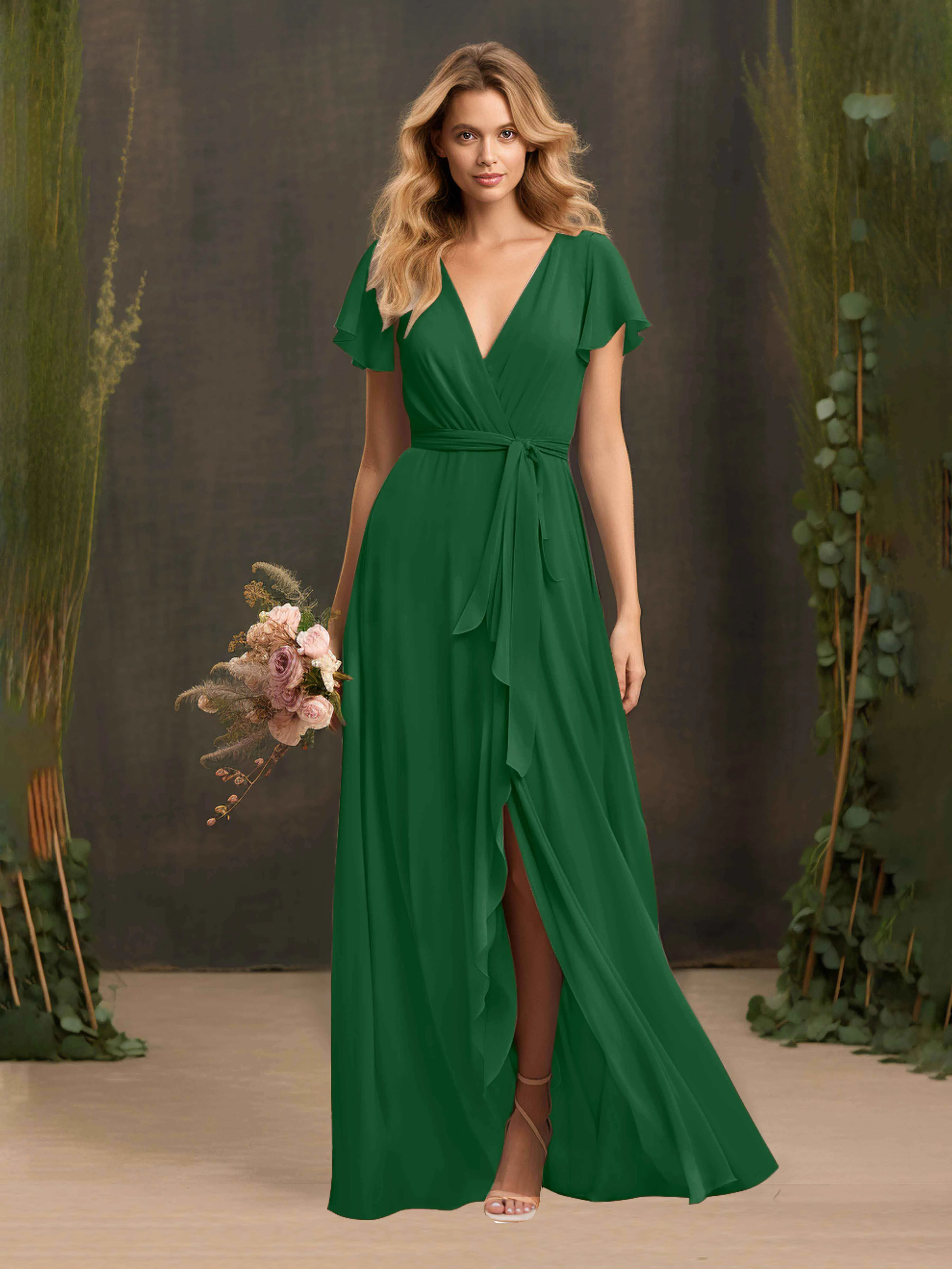 Kimberly Airy Pleated Corset Back Chiffon Dresses