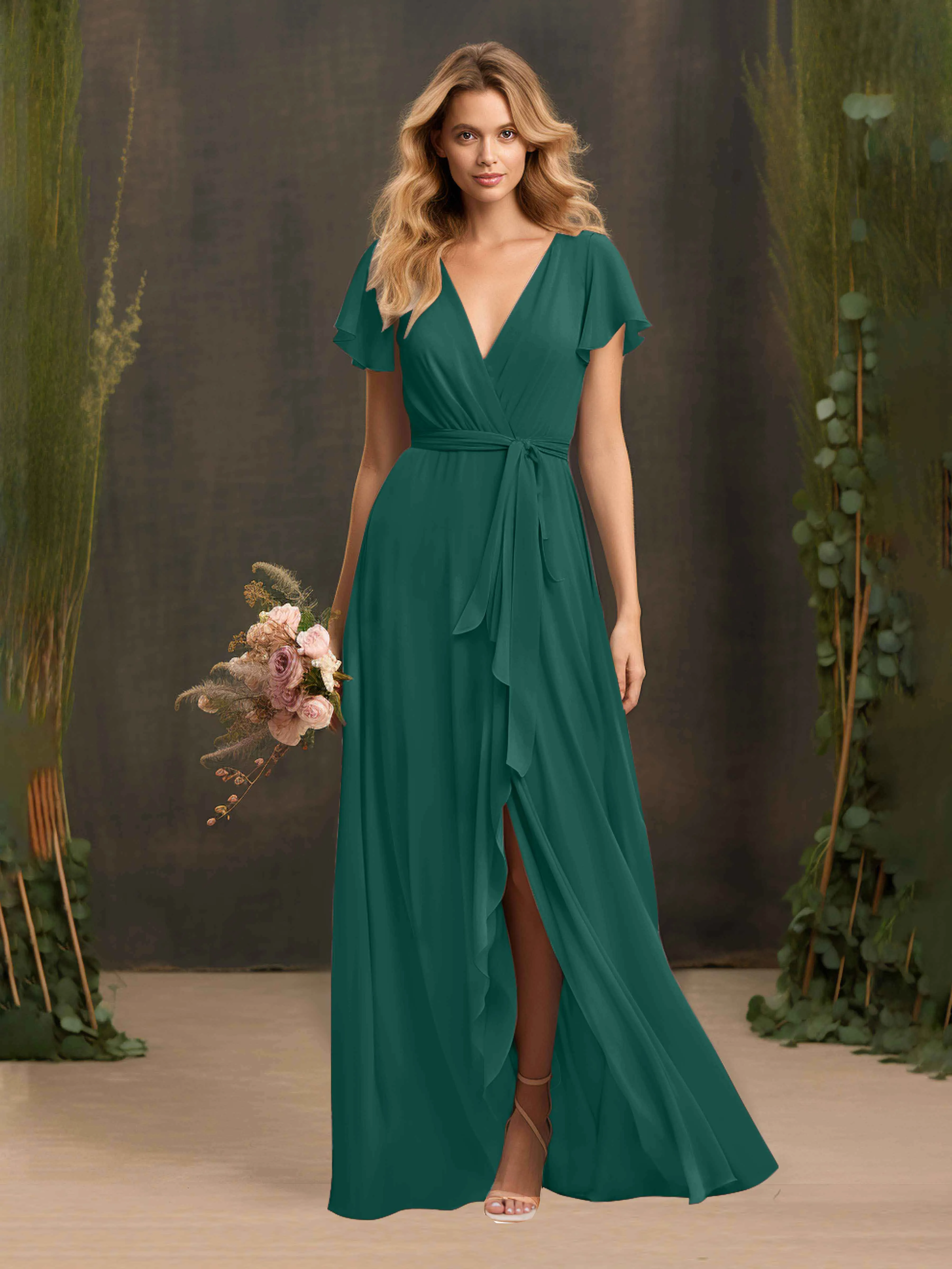 Kimberly Airy Pleated Corset Back Chiffon Dresses