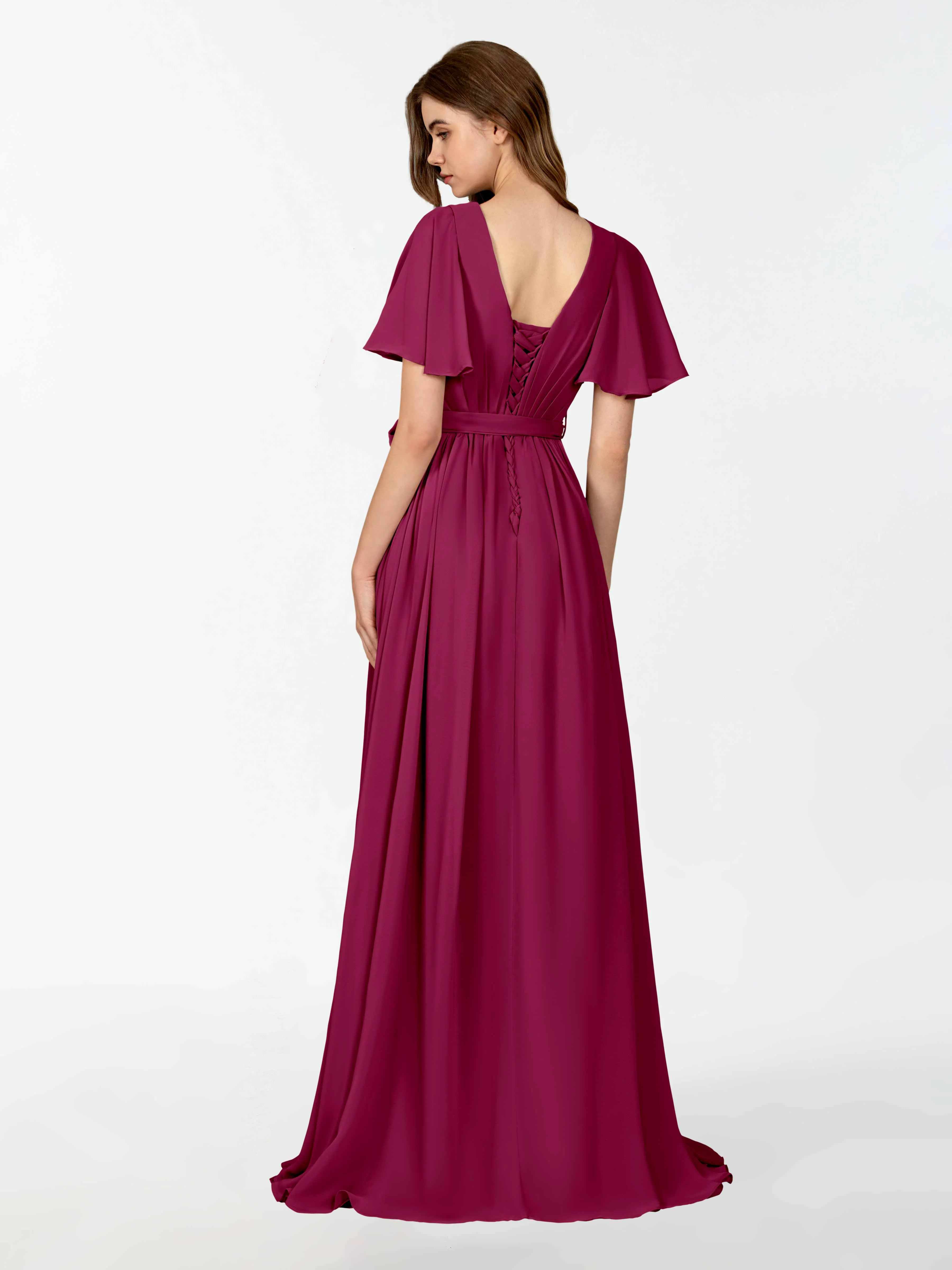 Kimberly Airy Pleated Corset Back Chiffon Dresses