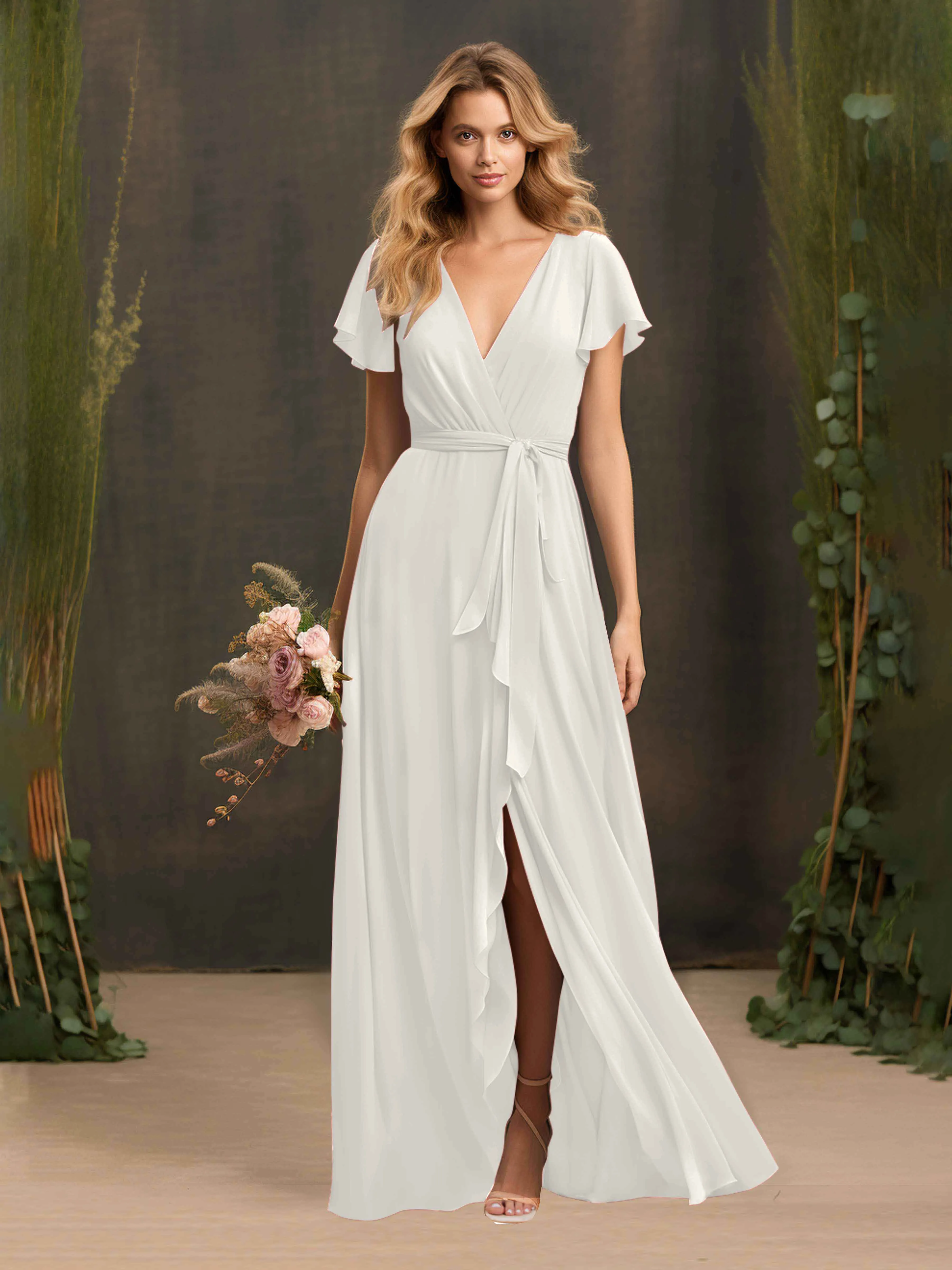 Kimberly Airy Pleated Corset Back Chiffon Dresses