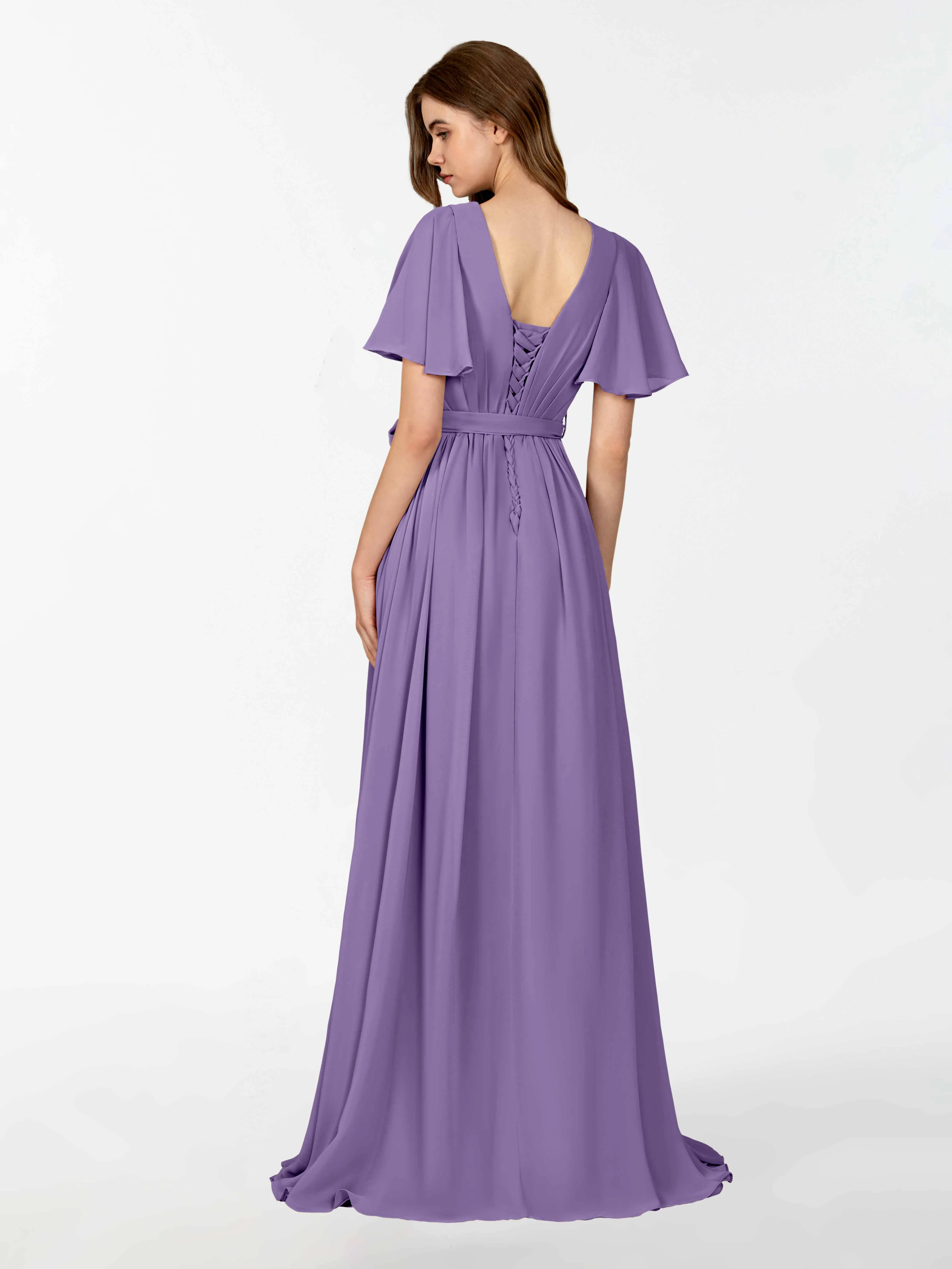 Kimberly Airy Pleated Corset Back Chiffon Dresses