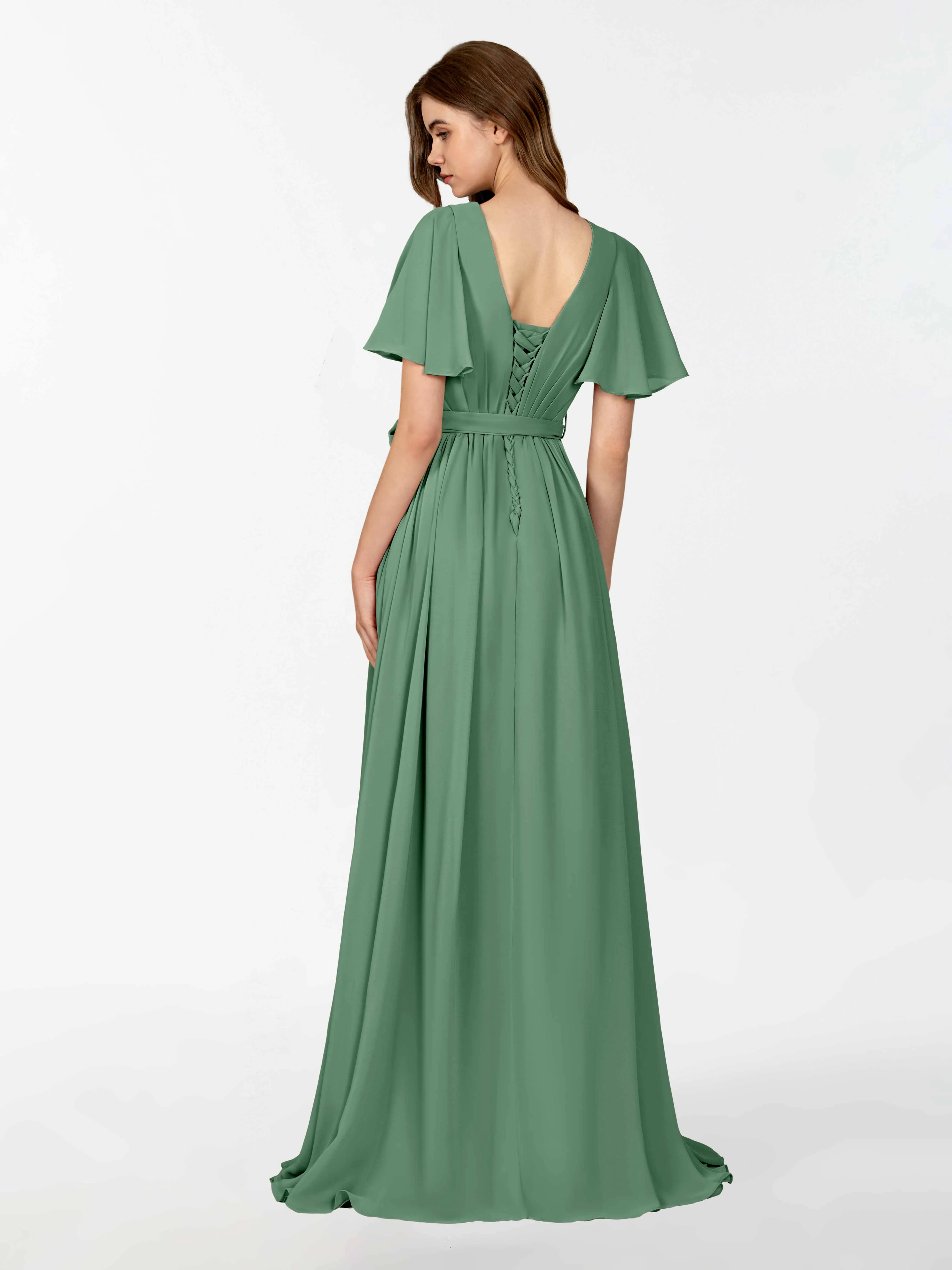 Kimberly Airy Pleated Corset Back Chiffon Dresses