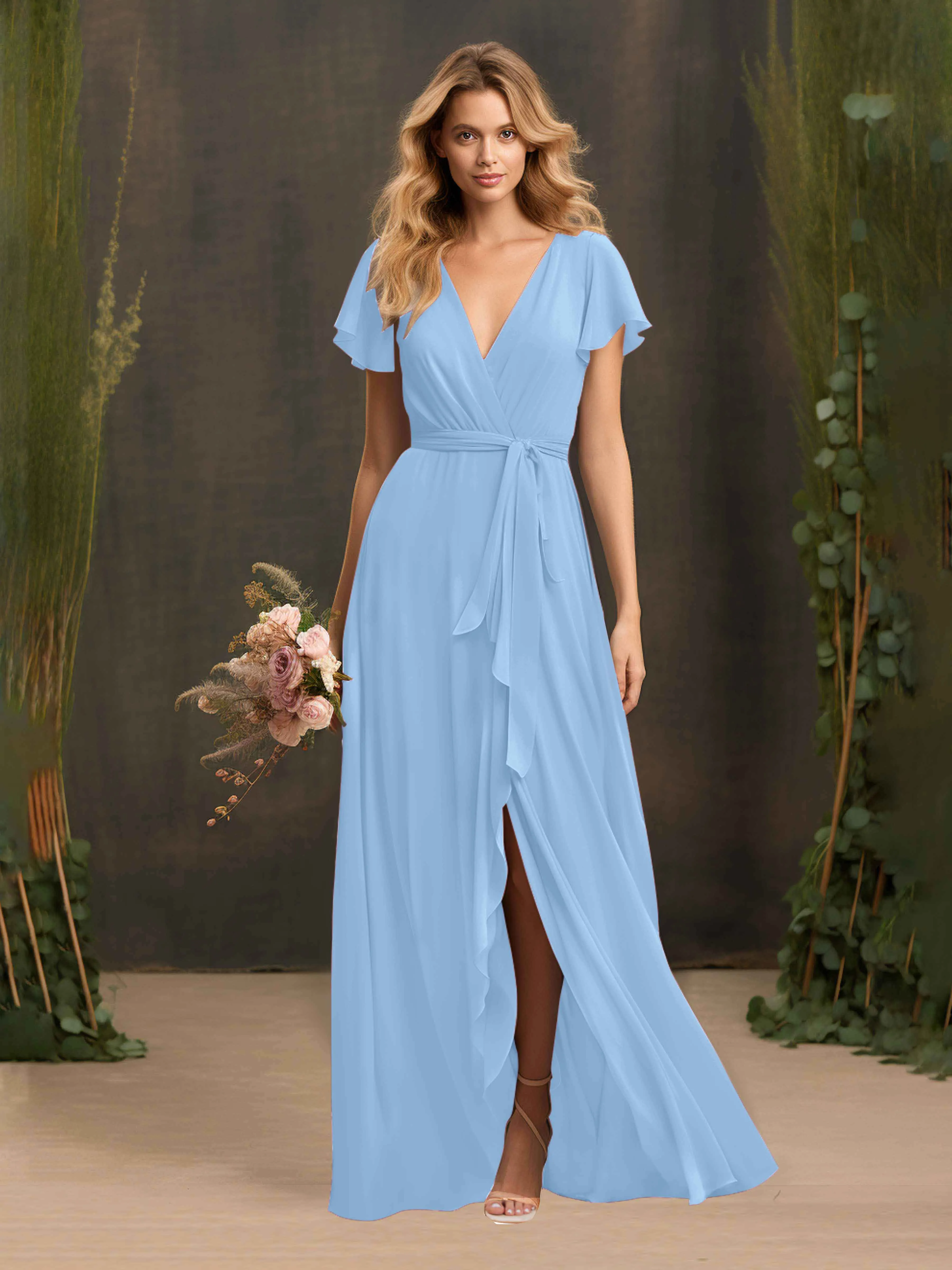 Kimberly Airy Pleated Corset Back Chiffon Dresses