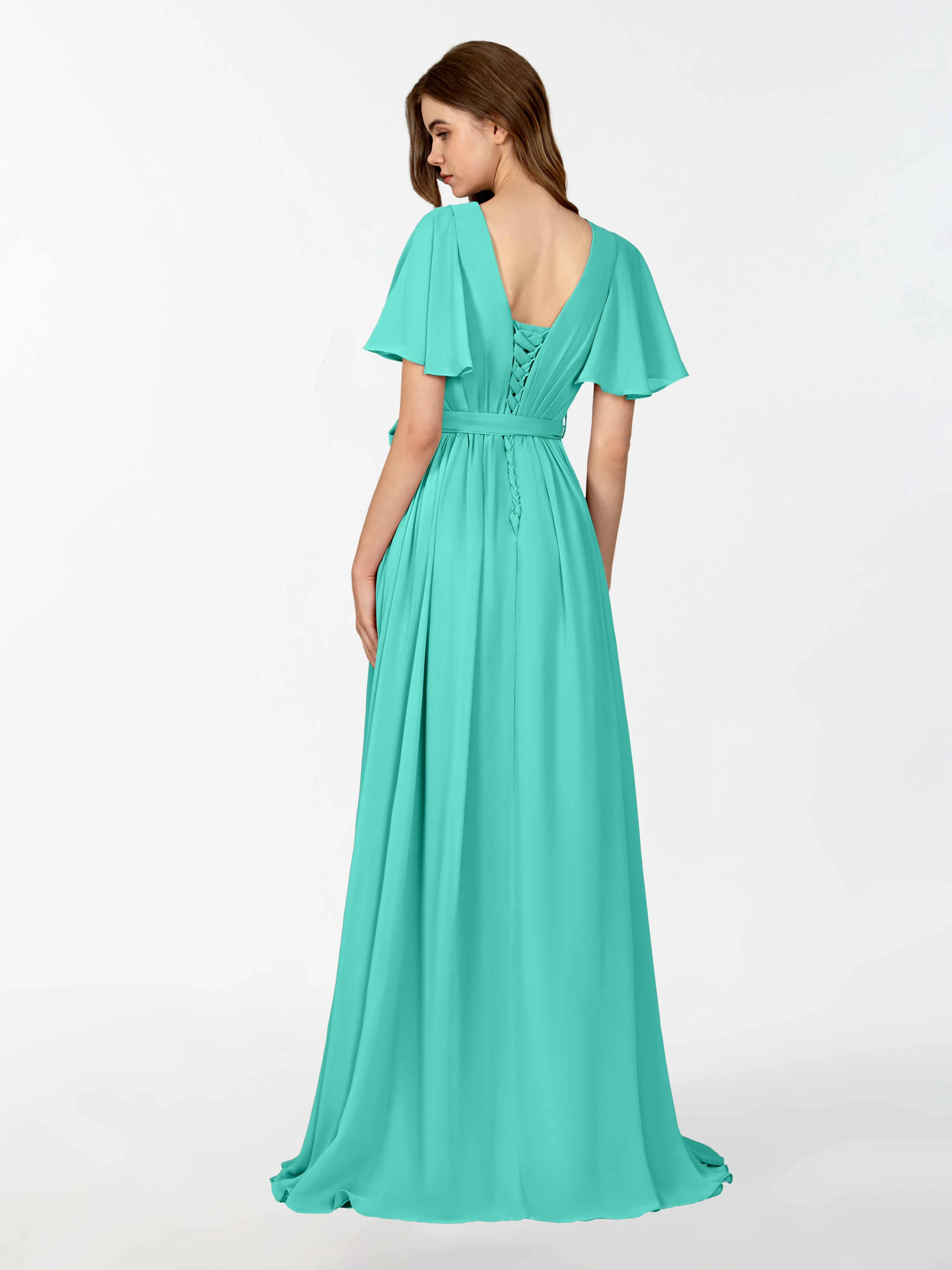 Kimberly Airy Pleated Corset Back Chiffon Dresses