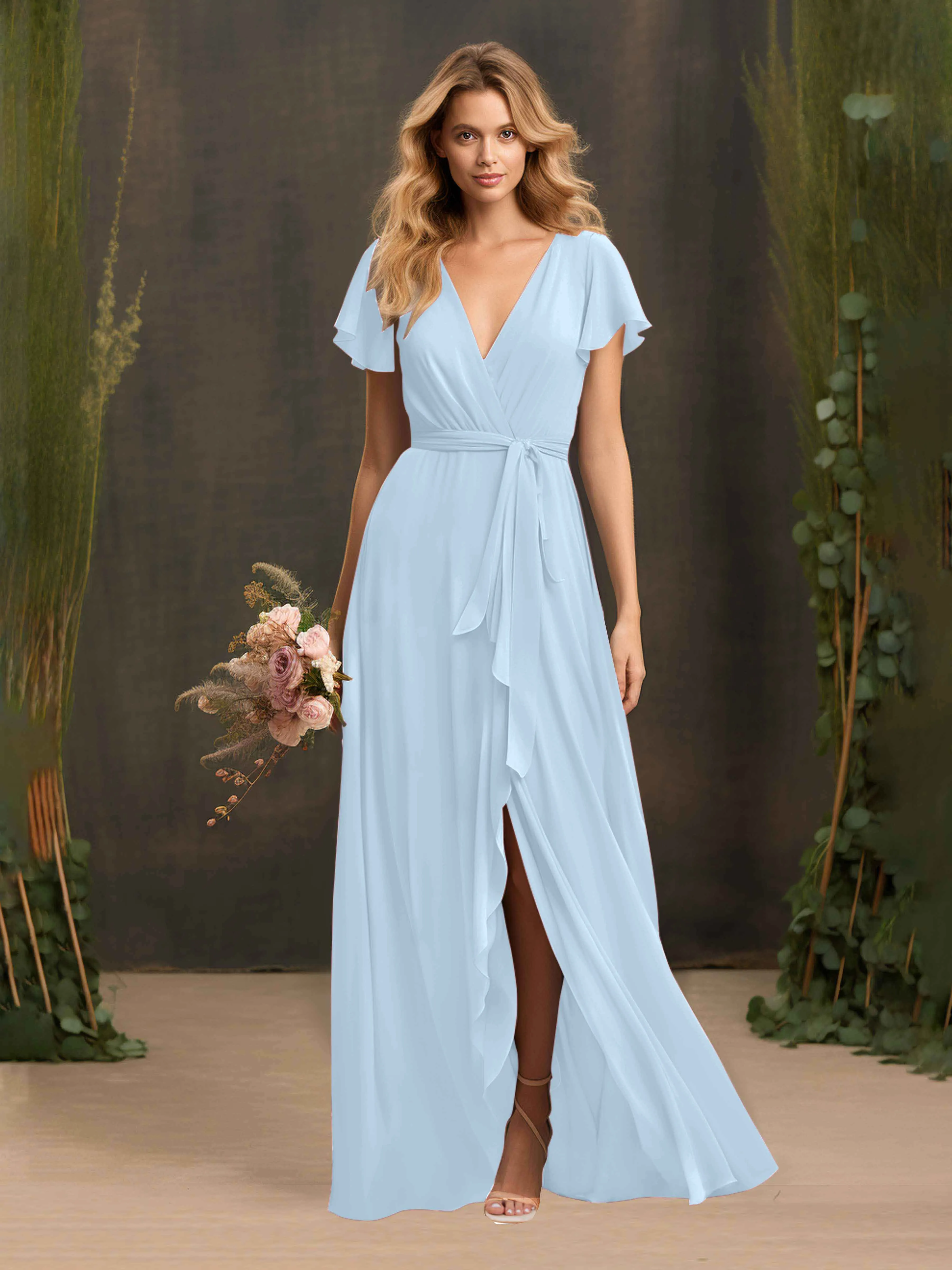 Kimberly Airy Pleated Corset Back Chiffon Dresses