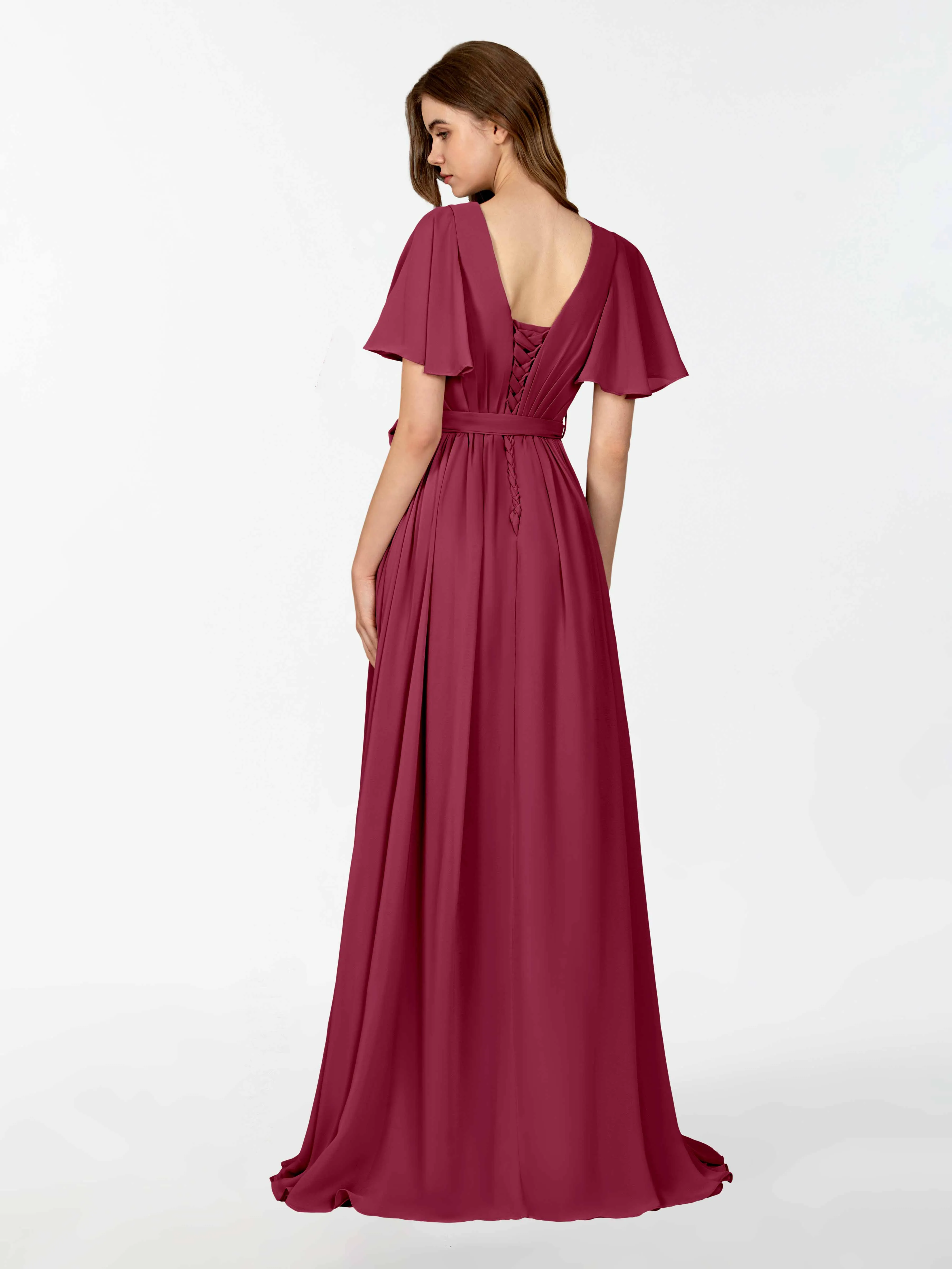 Kimberly Airy Pleated Corset Back Chiffon Dresses