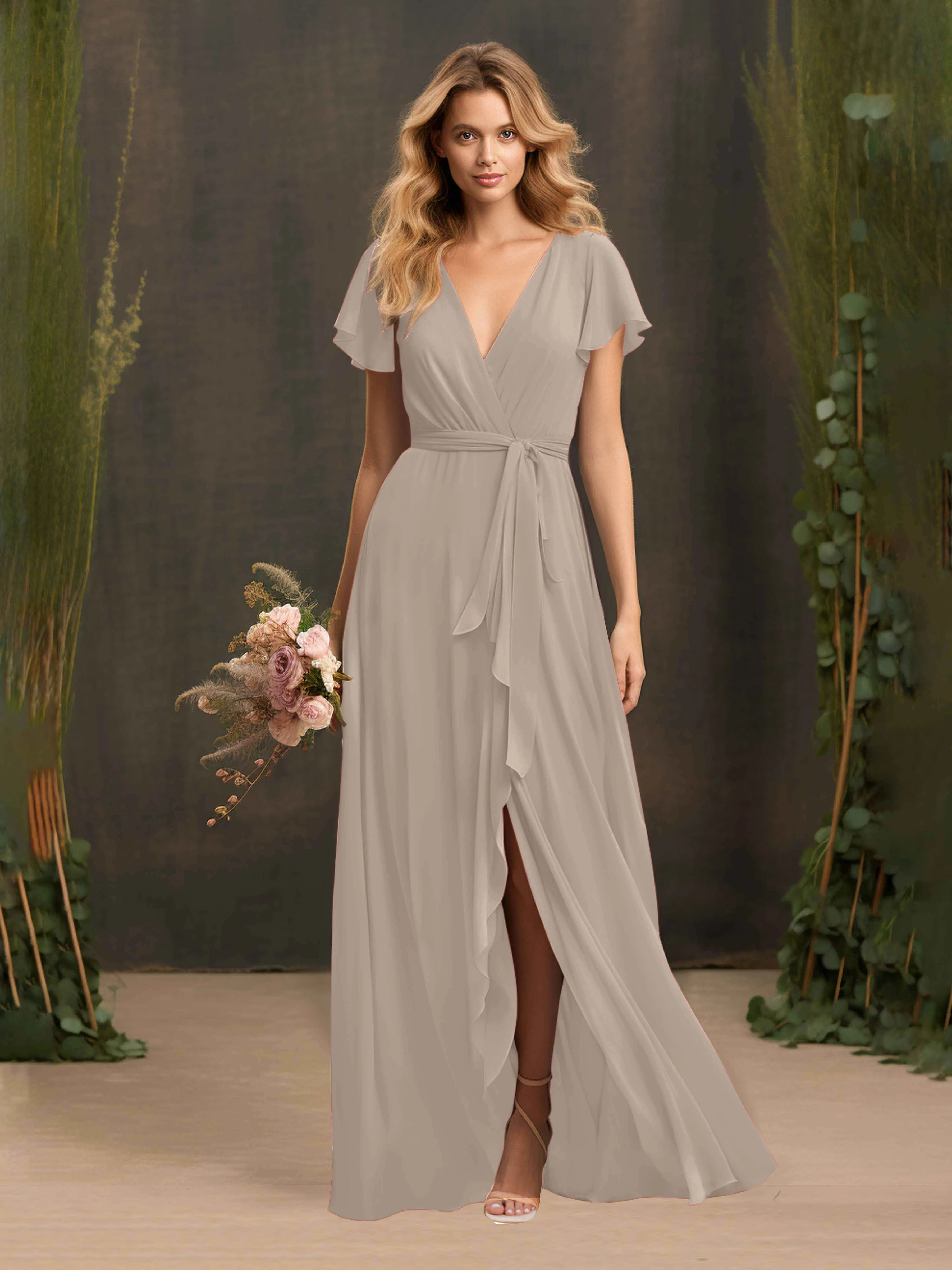 Kimberly Airy Pleated Corset Back Chiffon Dresses